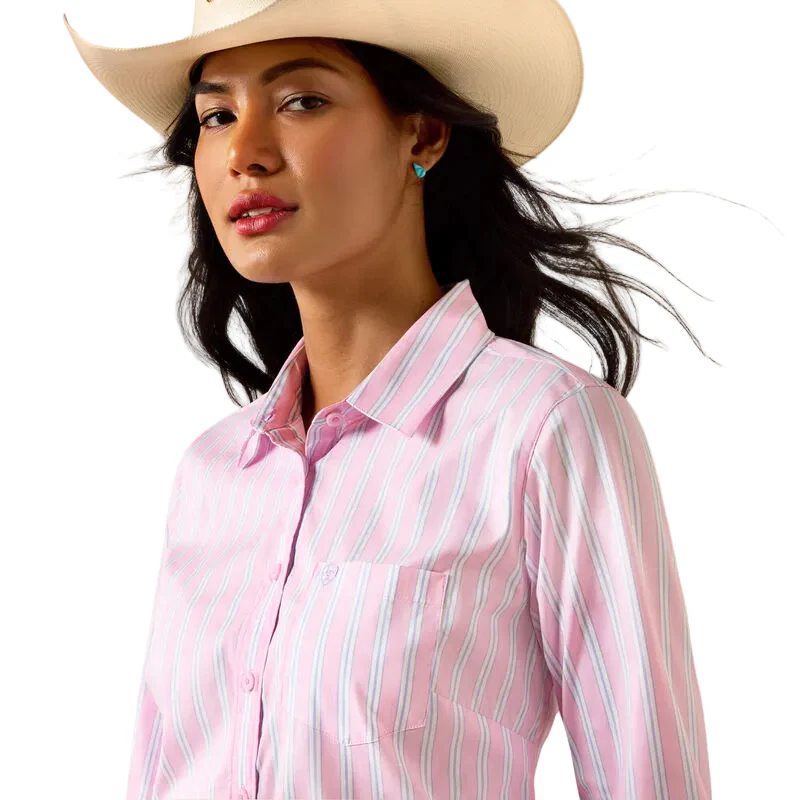 Women's Ariat Pink Lavender Stripe Kirby Stretch Shirt 10073478 - Image 4