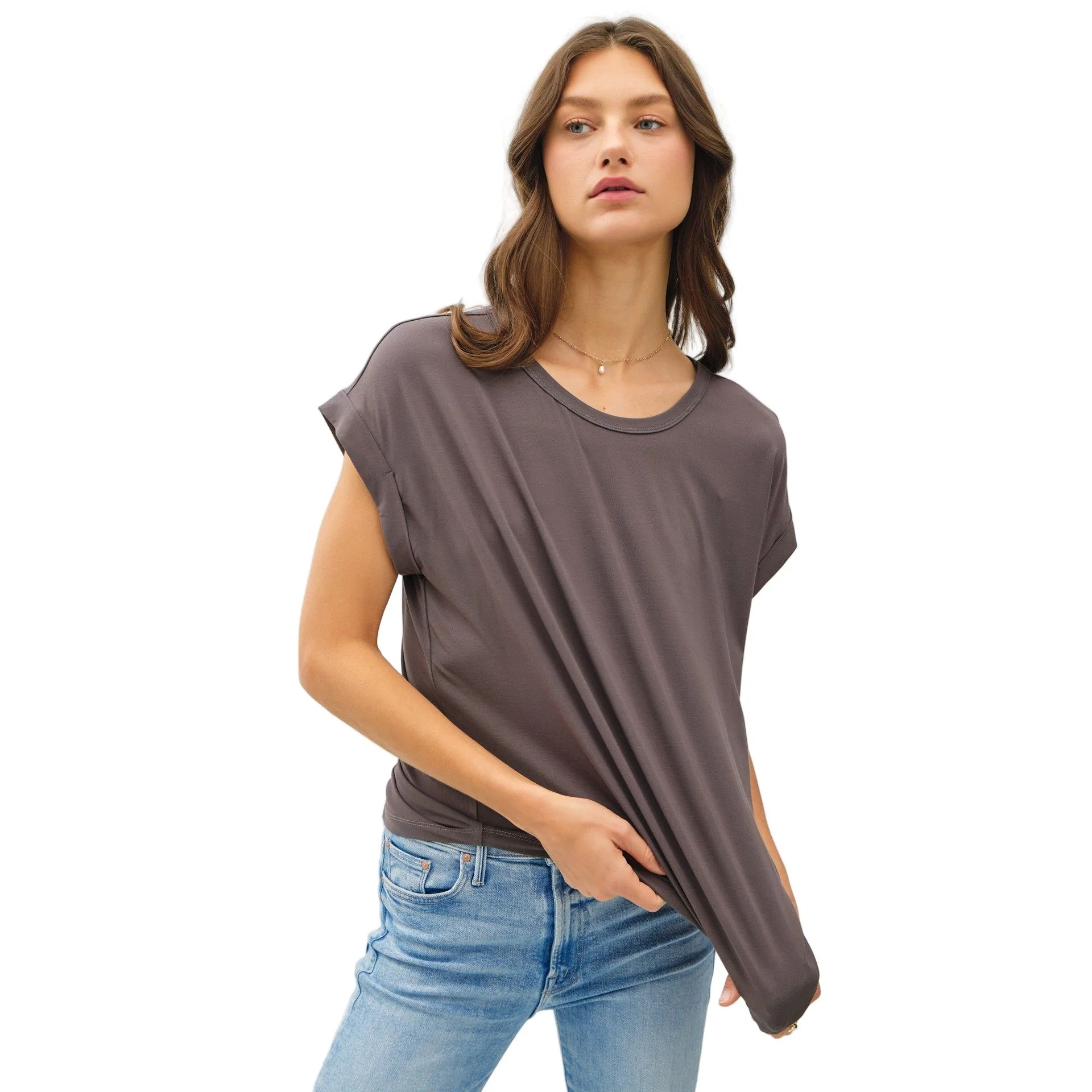 Women's Bamboo/modal Round Neck Dolman Cap Sleeve Top - Image 7