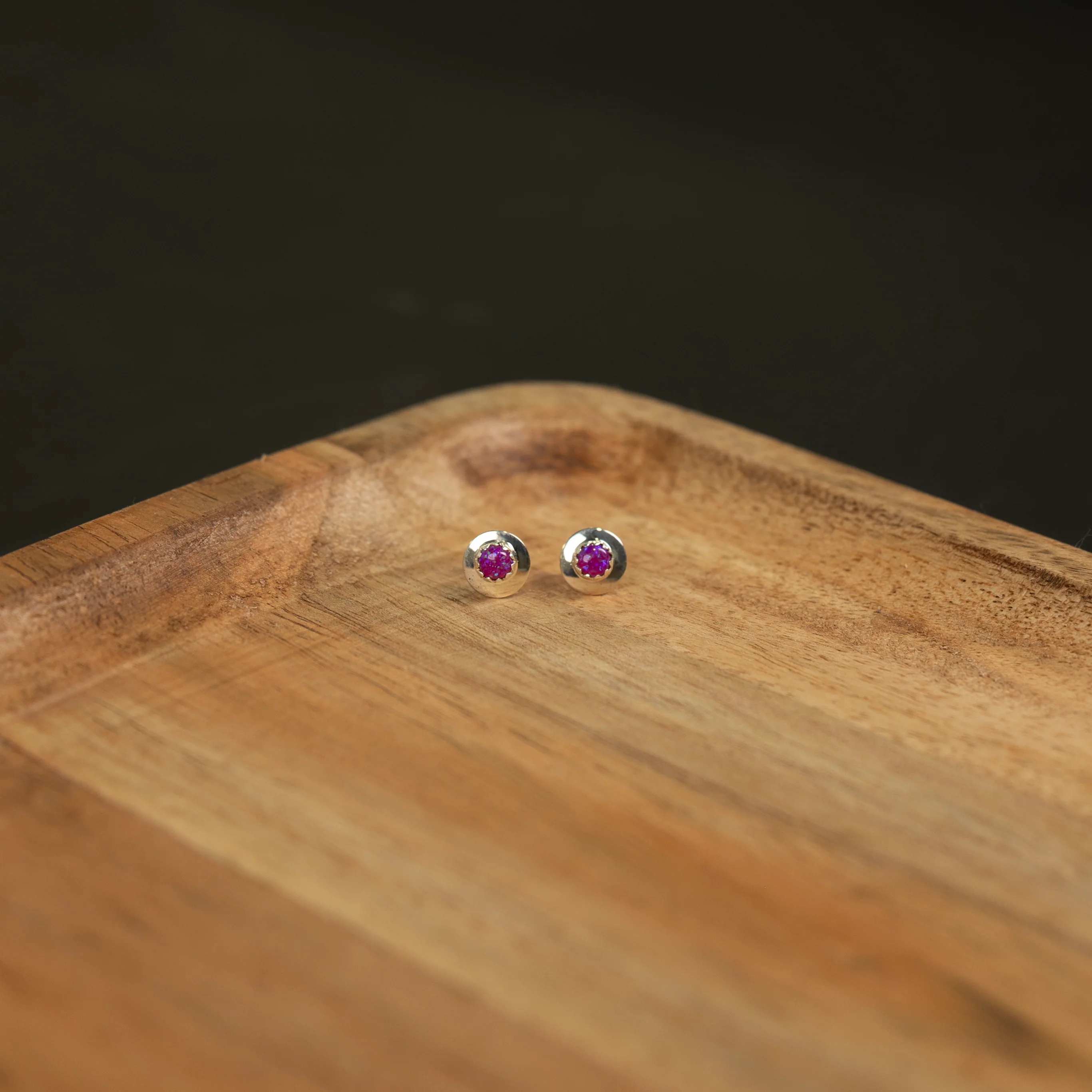 Women's Bilagaana Handmade Purple Stone Stud Circle Earrings - Image 3