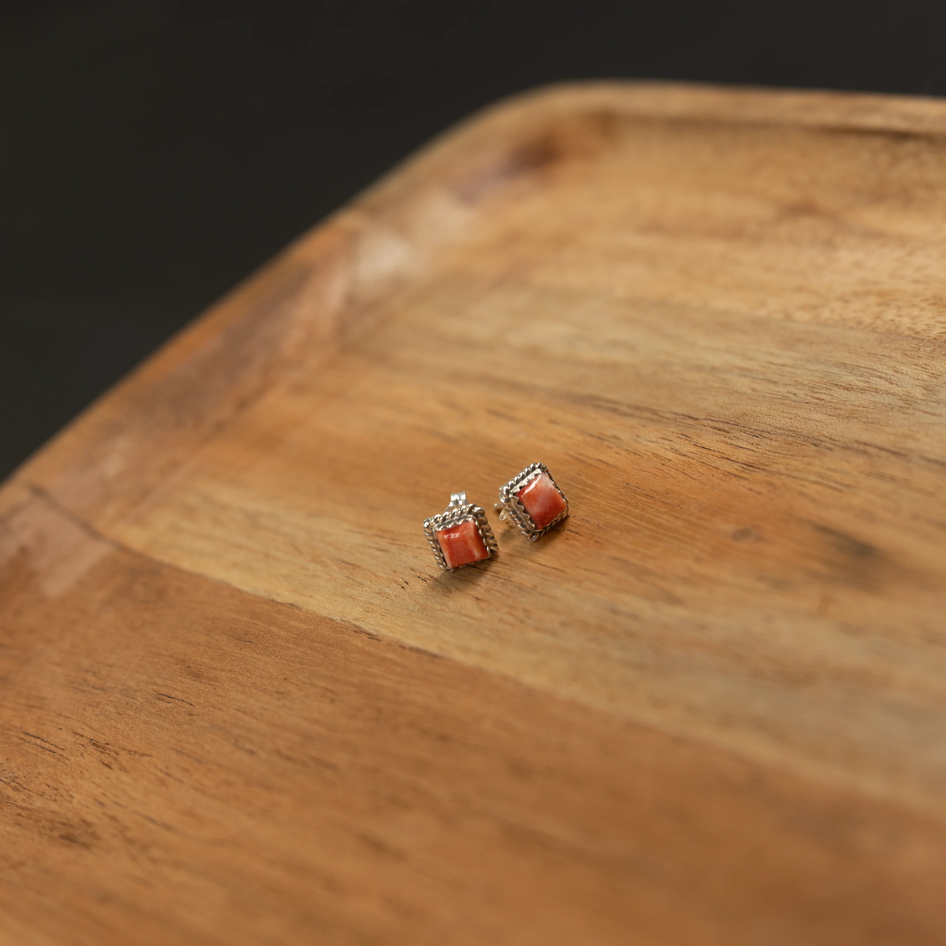 Women's Bilagaana Handmade Red Square Stud Earrings - Image 3