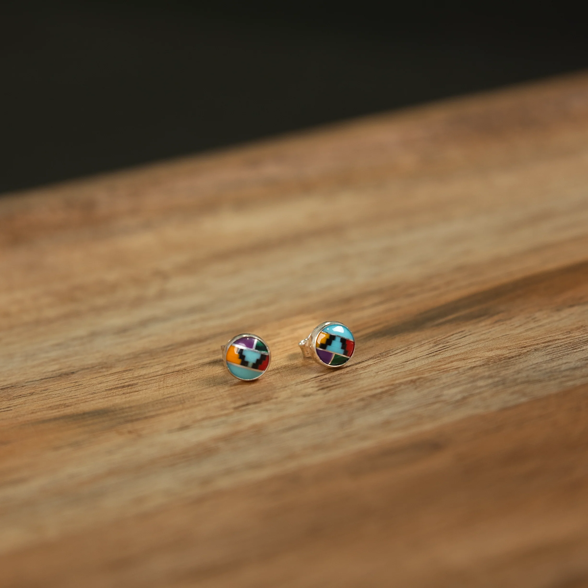 Women's Bilagaana Mini Circle Multicolor Stone Studs - Image 3