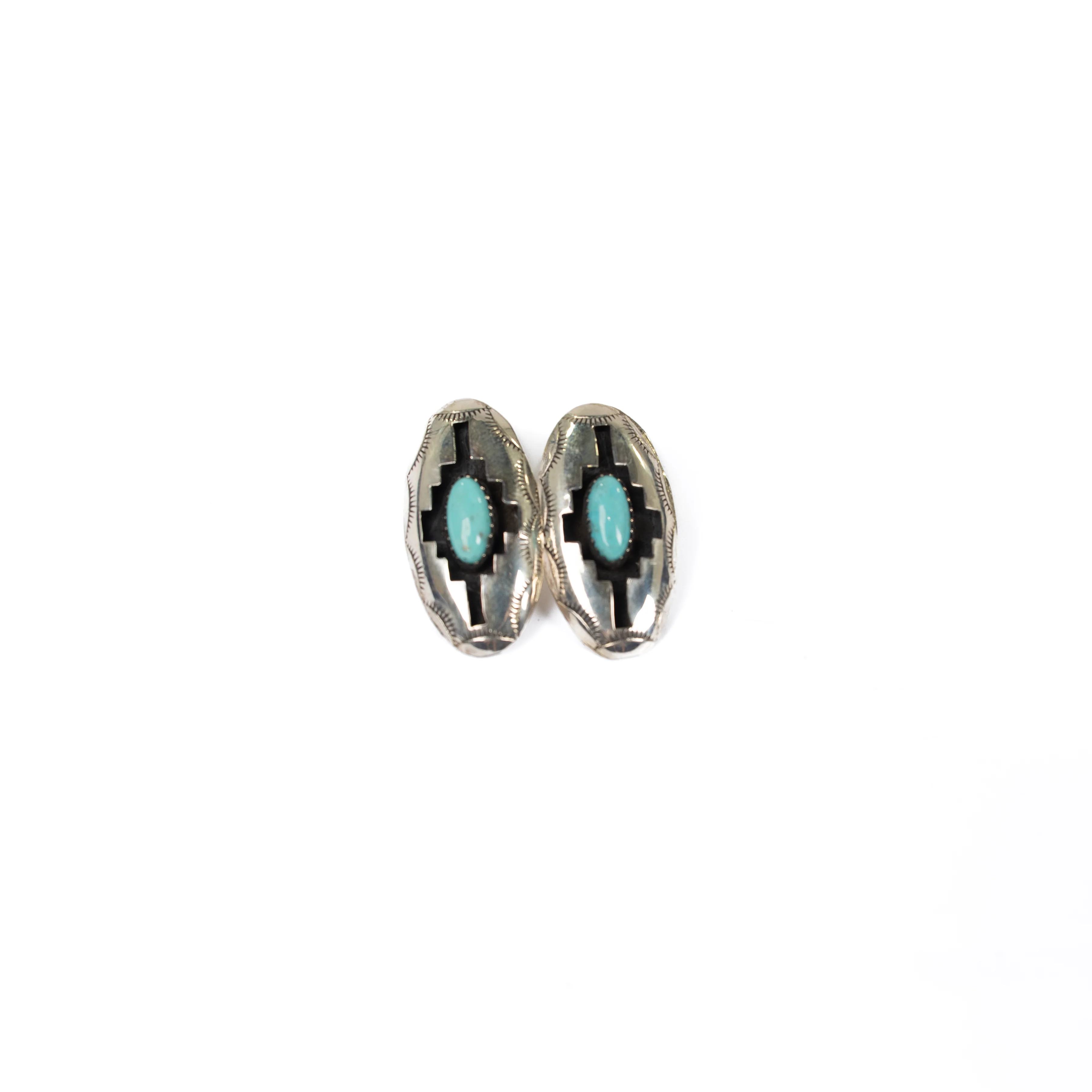 Women's Bilagaana Silver and Turquoise Earrings with Black Inlay - Image 2