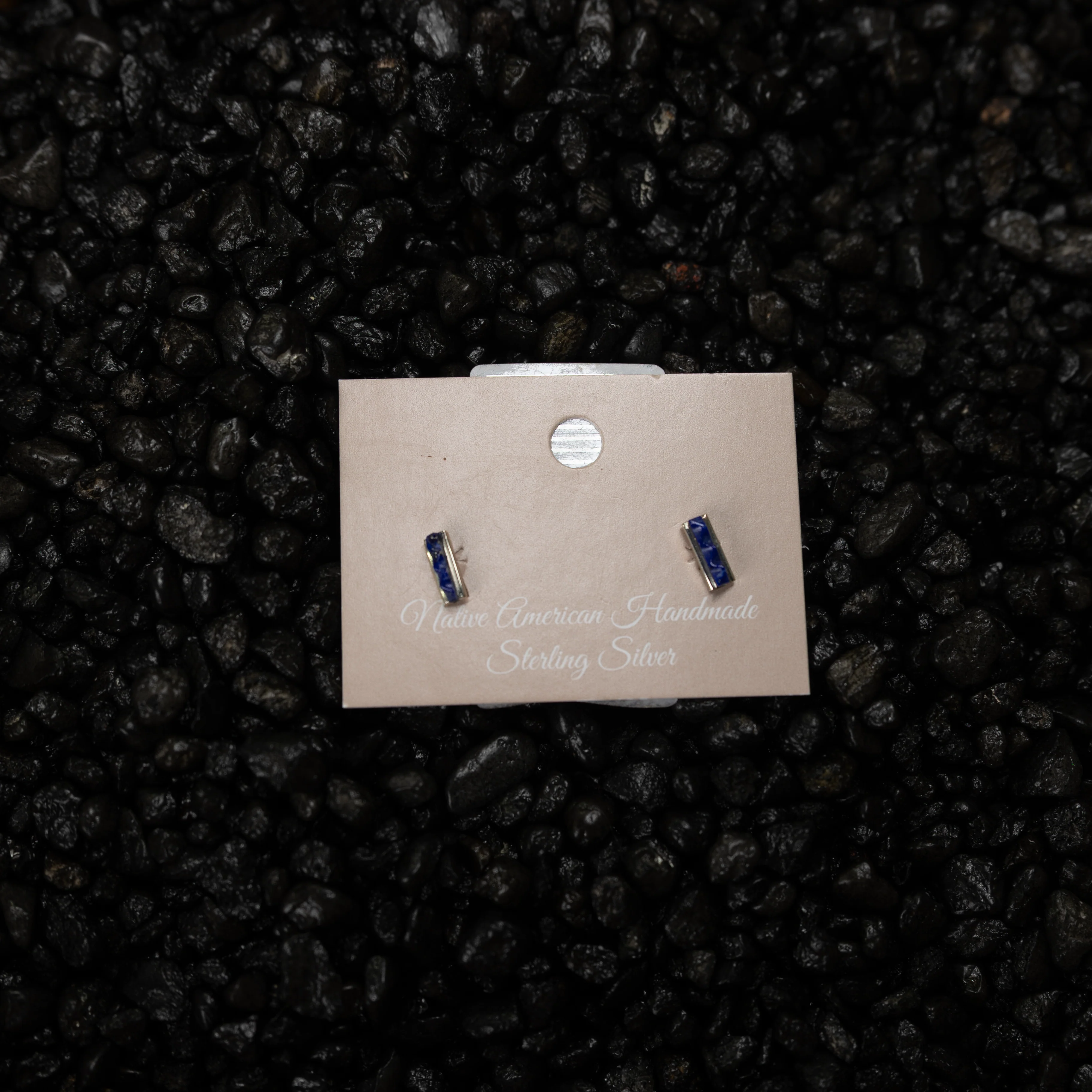 Women's Bilagaana Small Dark Blue Bar Earrings - Image 3