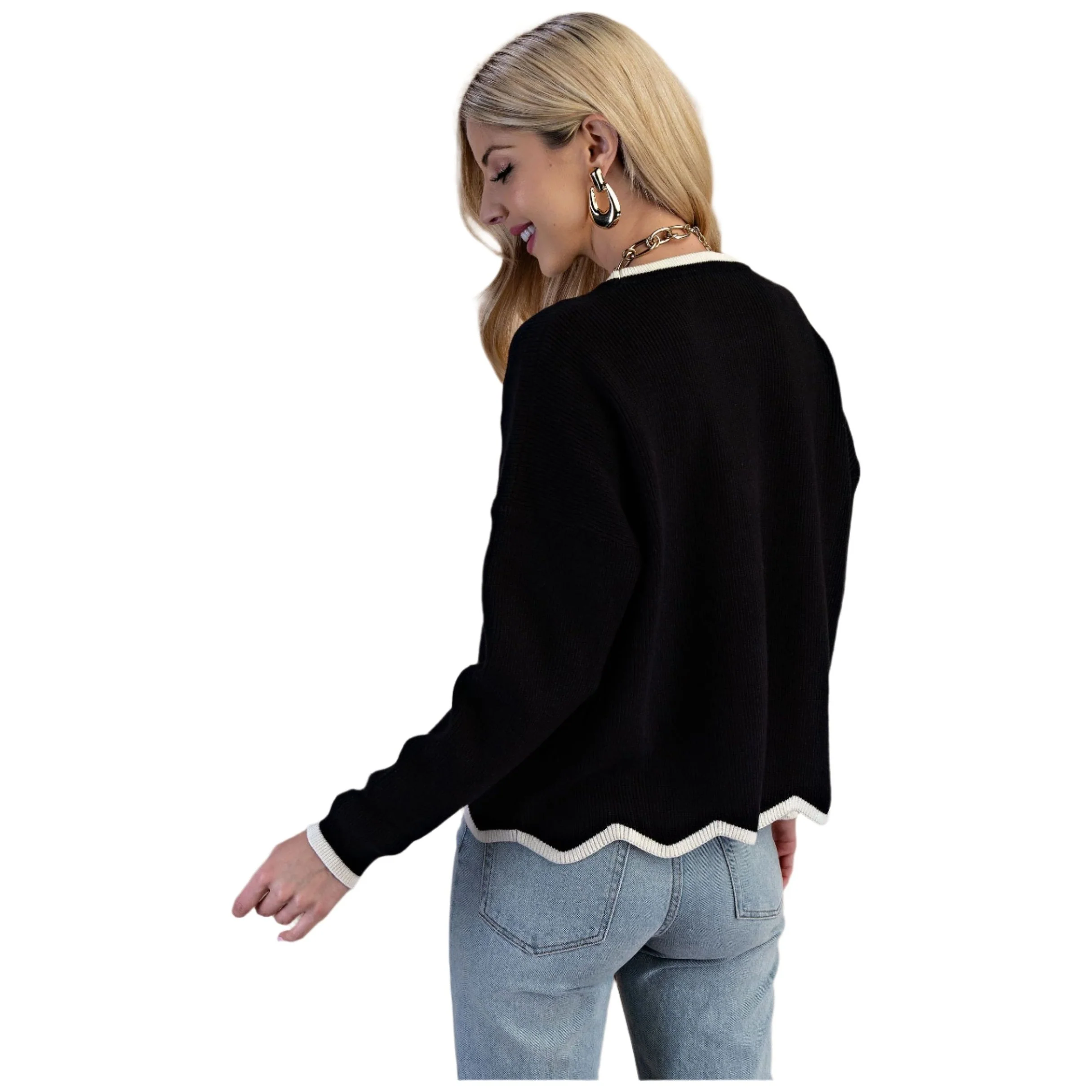 Women's Black and White Knit Sweater - Image 4