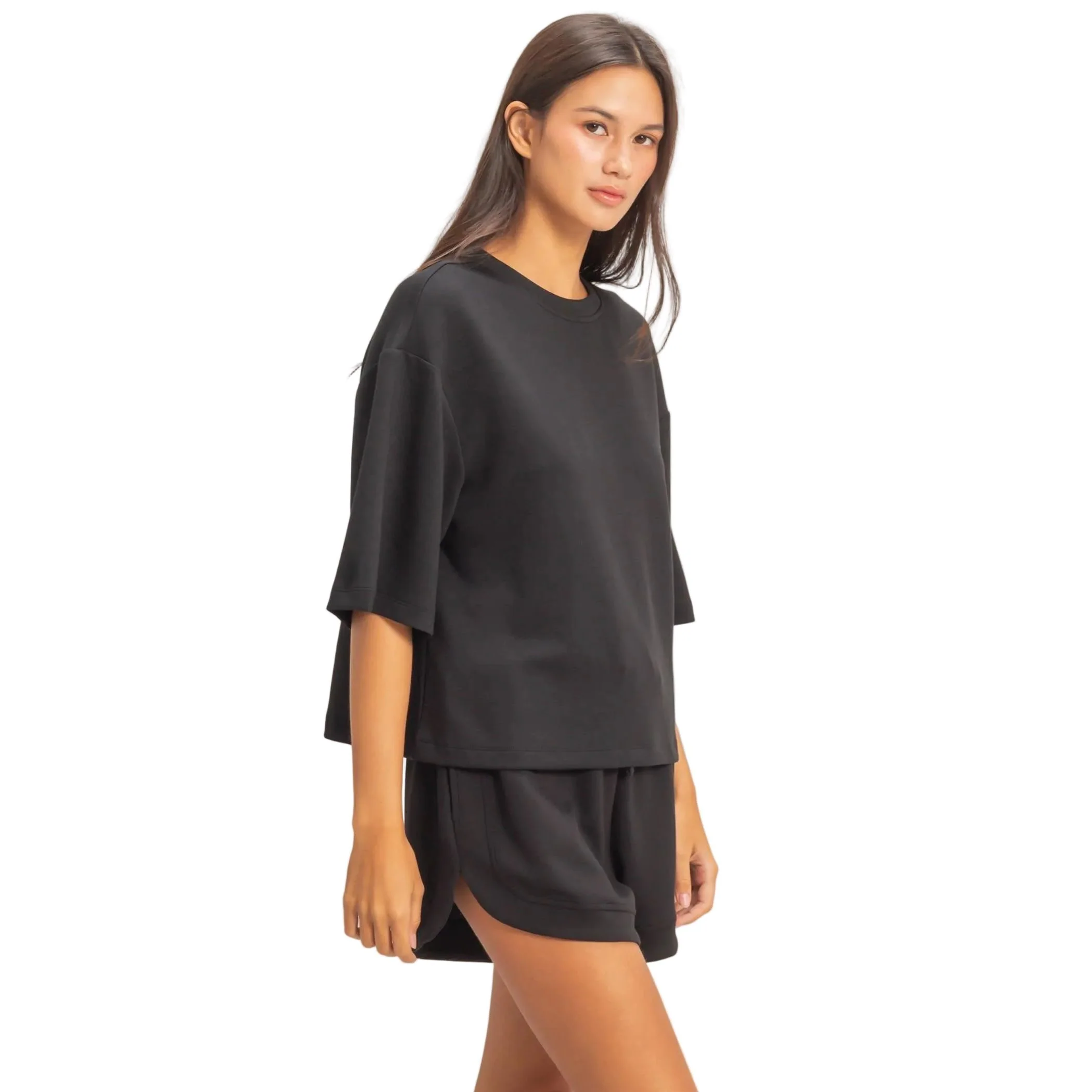 Women's Black Scuba Short Sleeve Boxy Top - Image 2