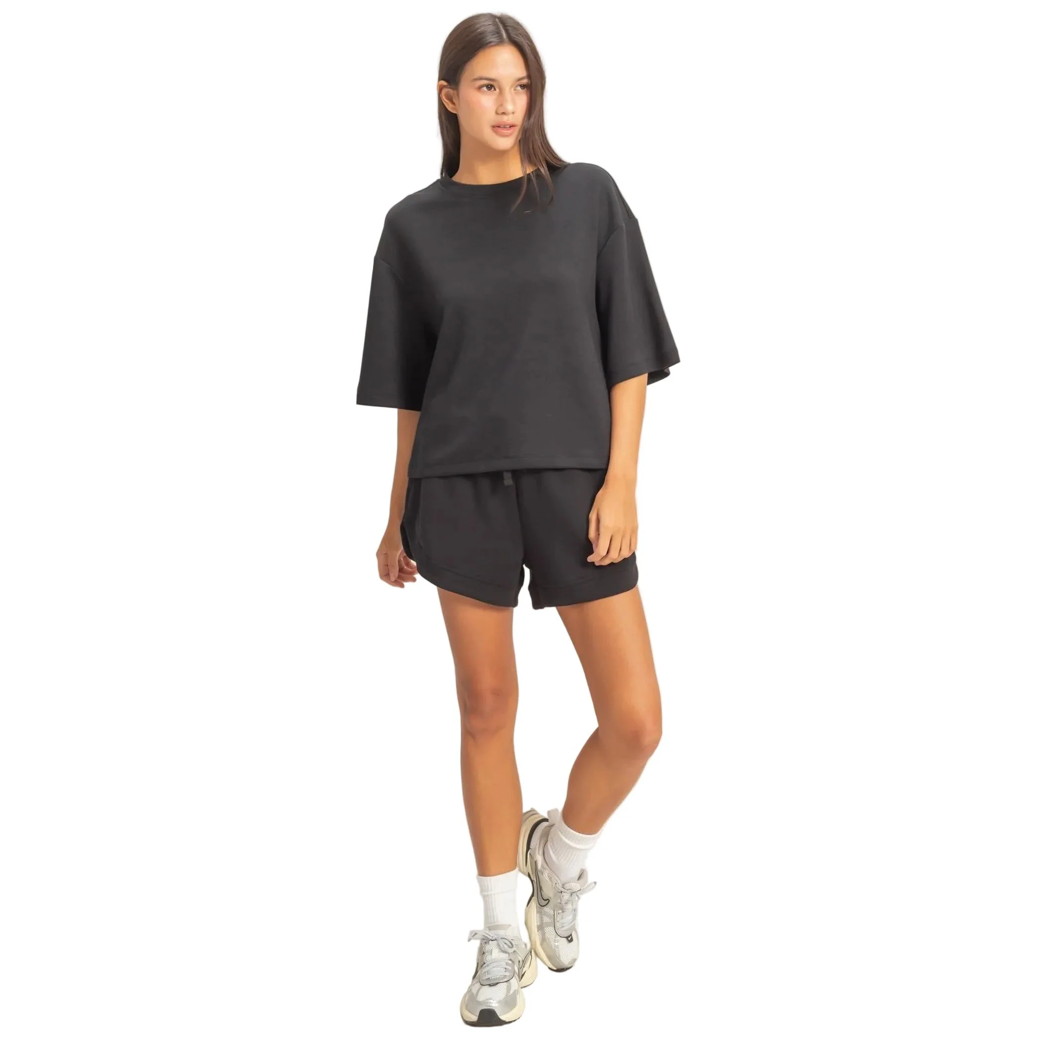 Women's Black Scuba Short Sleeve Boxy Top - Image 4