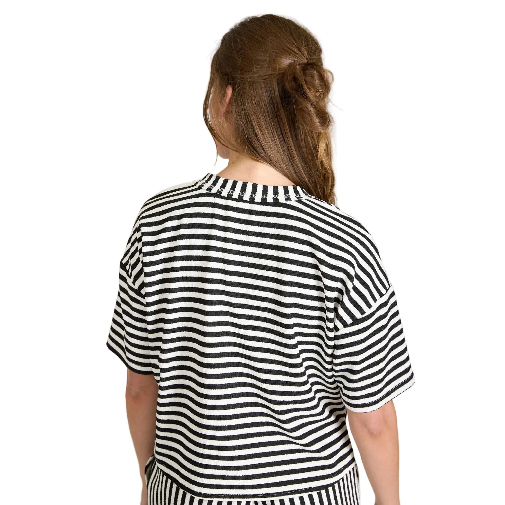 Women's Blu Pepper Black and White Stripe Short Sleeve Shirt - Image 2