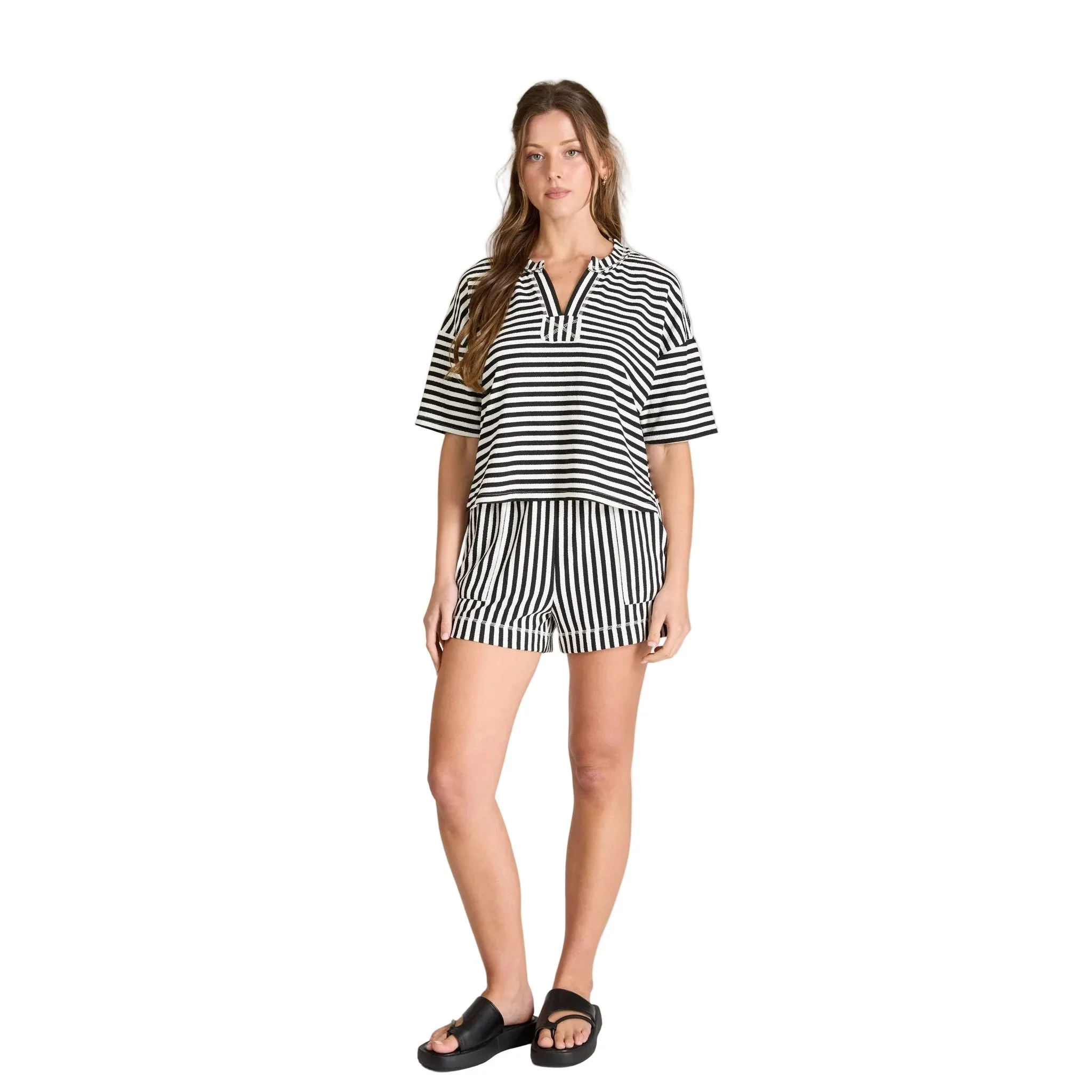 Women's Blu Pepper Black and White Striped Shorts - Image 3