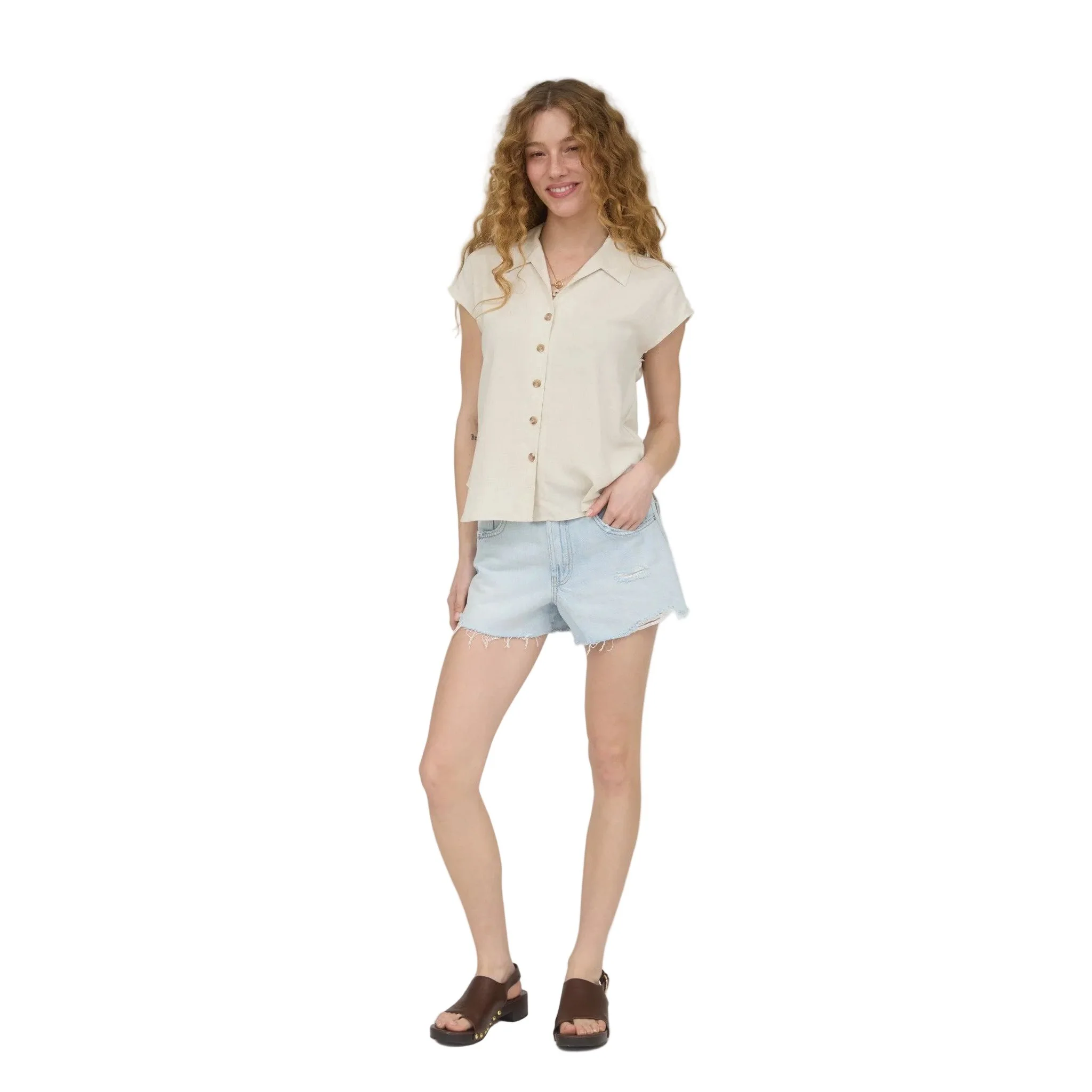 Women's Blu Pepper Collared Button Down Short Sleeve Linen Shirt - Image 5