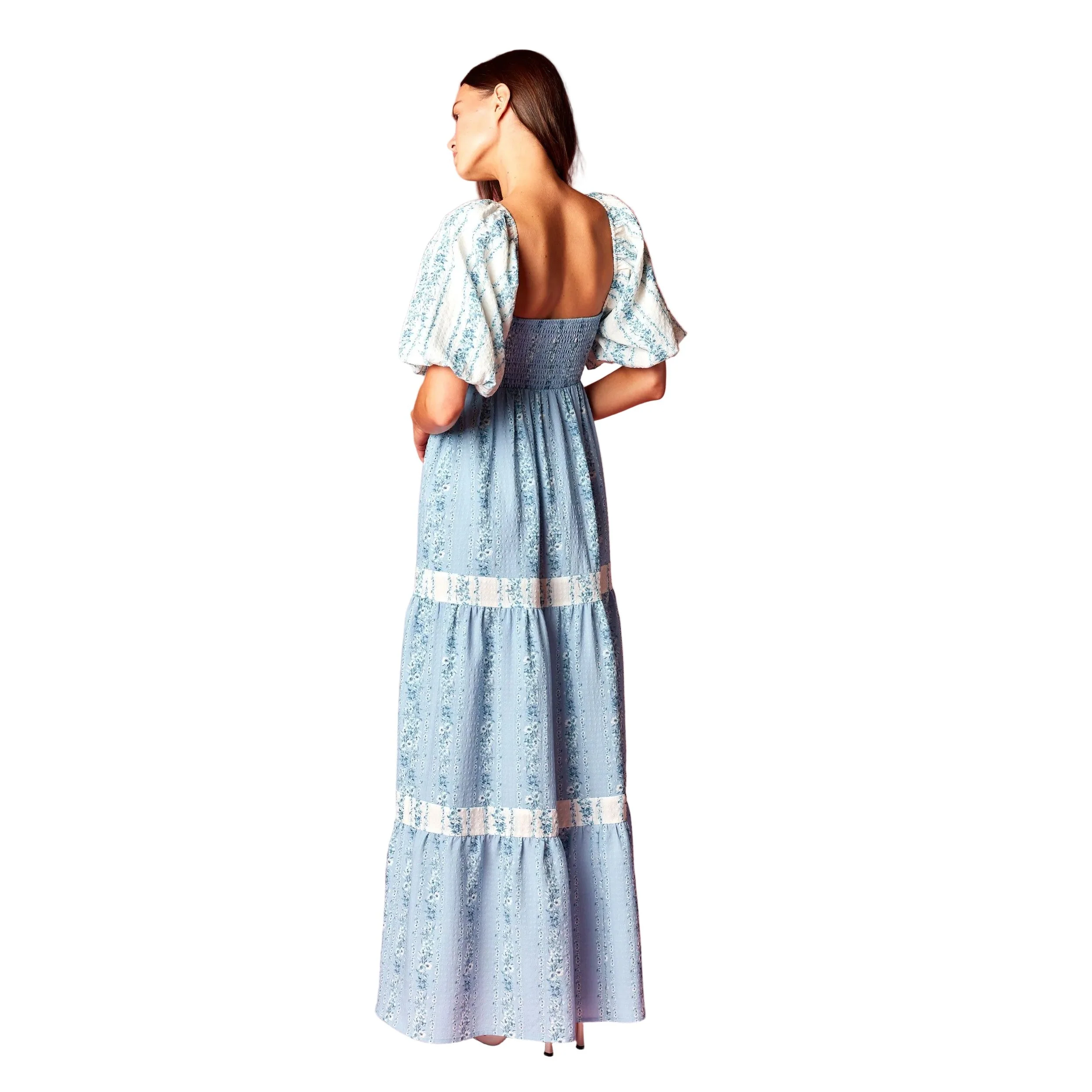 Women's Blue Floral Scallop Bodice Maxi Dress R30789D - Image 3