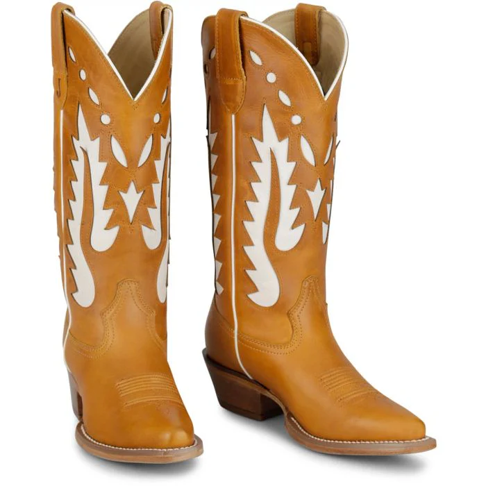 Women's Justin Brown and White Snip Toe Boots VN4441