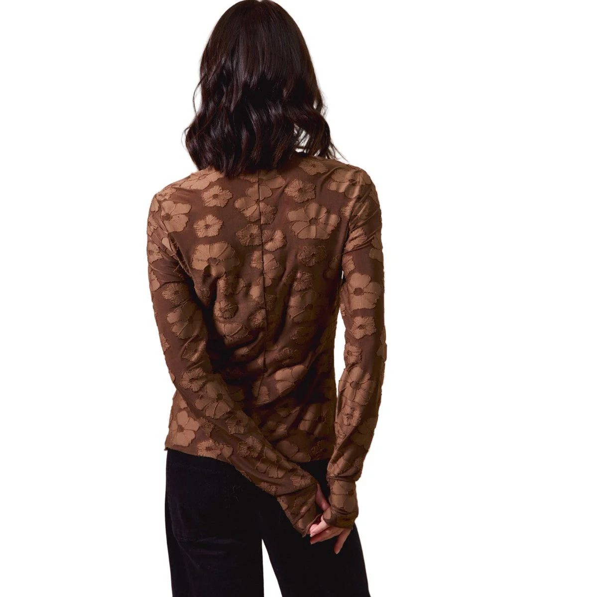 Women's Brown Floral Stretched Jacquard Top - Image 6