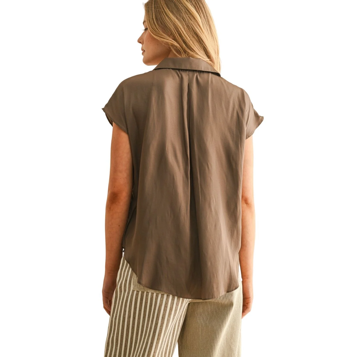 Women's Button Down Cap Sleeve Shirts - Image 3