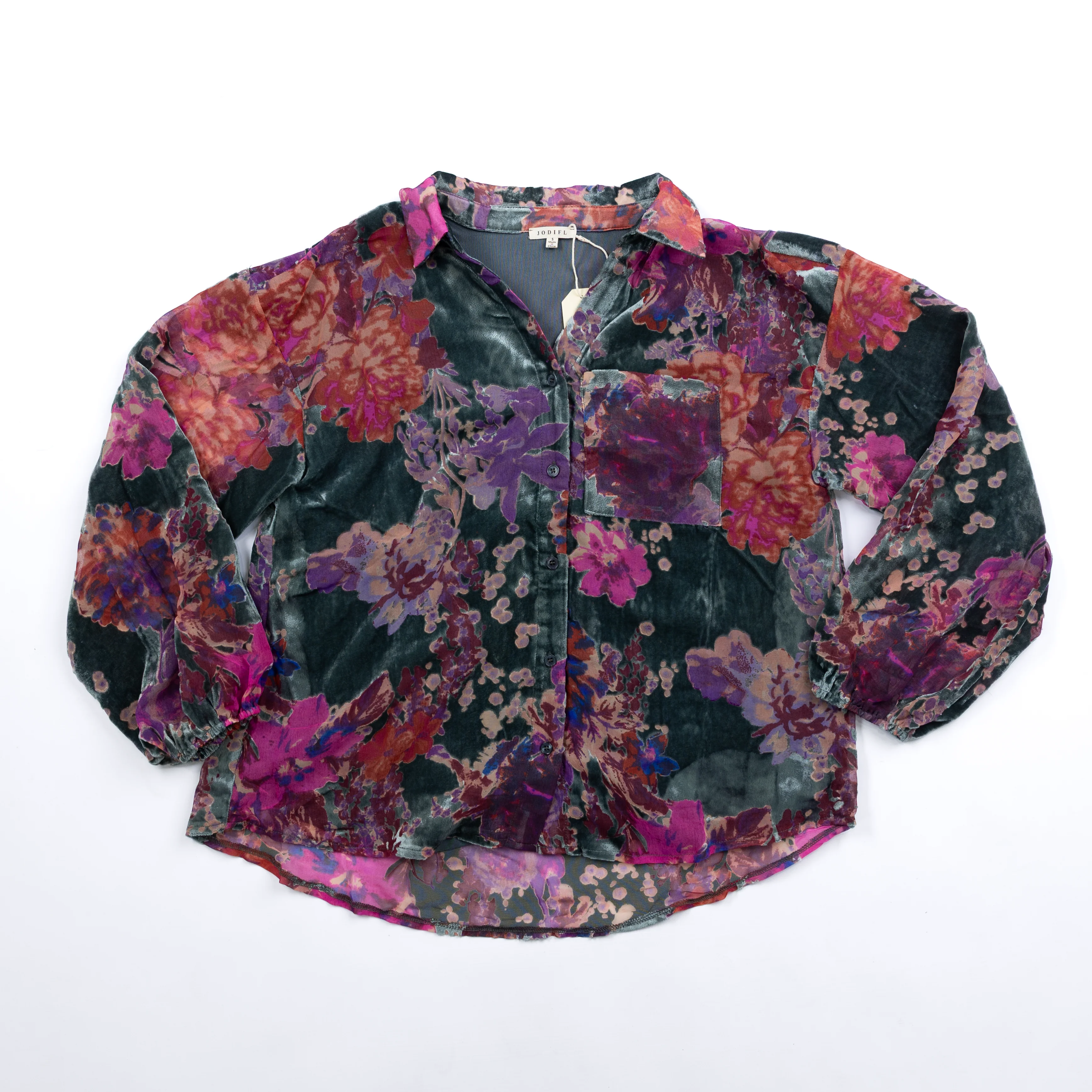 Women's Jodifl Button Down Floral Velvet Jacquard Top
