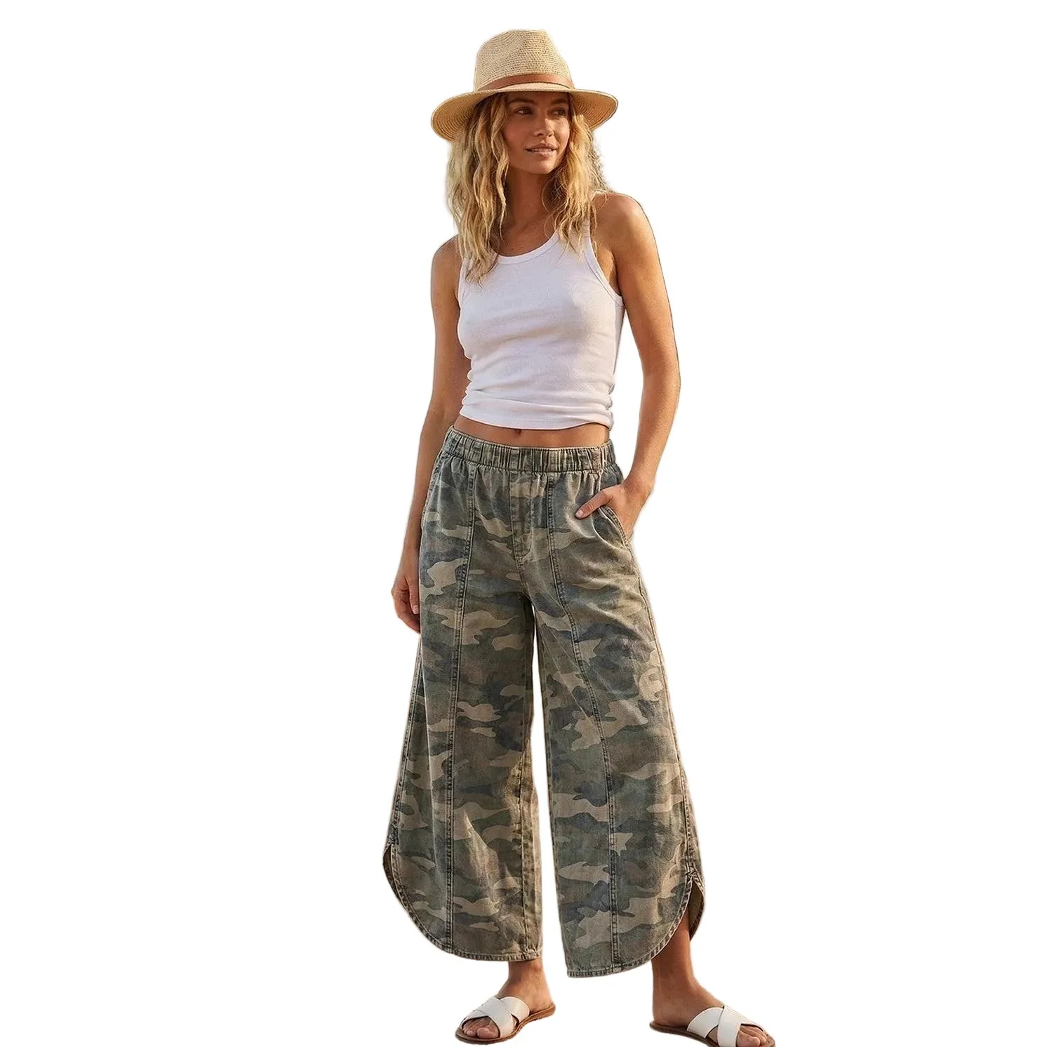 Women's Camo Tulip Washed Denim Relaxed Fit Jeans DF1051-02 - Image 2