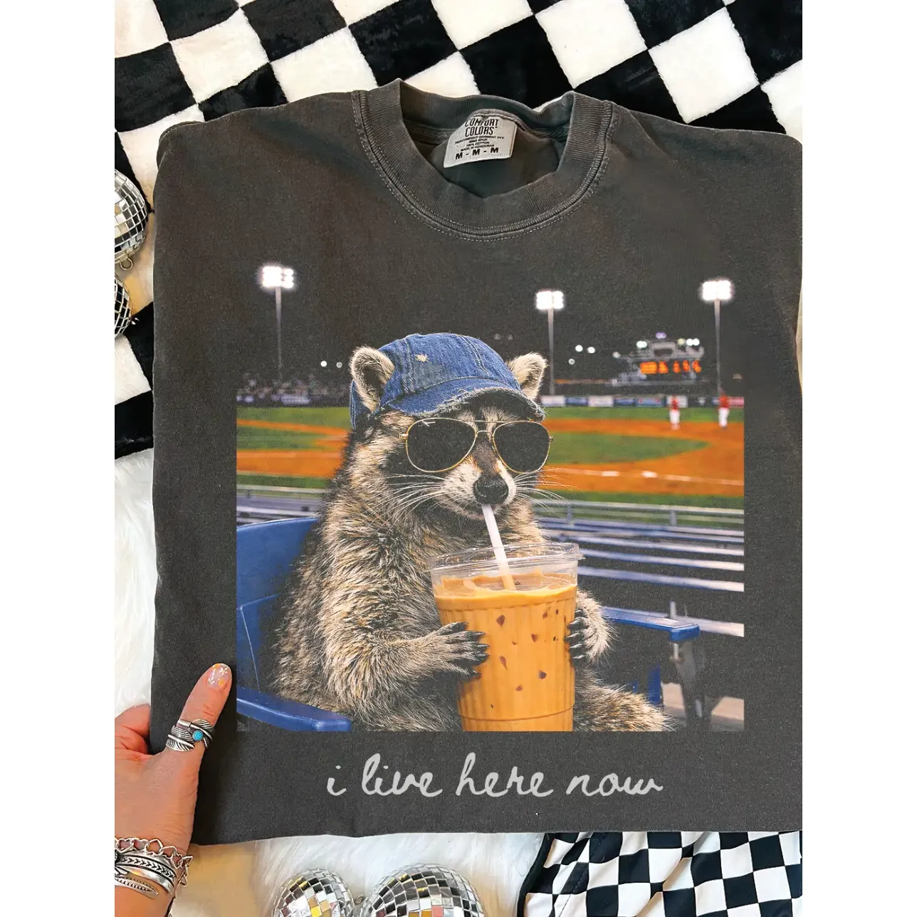 Women's Charcoal Gray Short Sleeve "Baseball I Live Here Now" T-shirt - Image 3