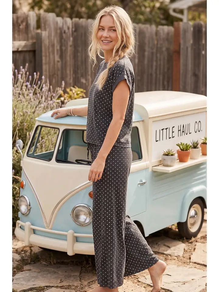 Women's Charcoal Mini Polka Dot Scuba Lounge Set - Image 2
