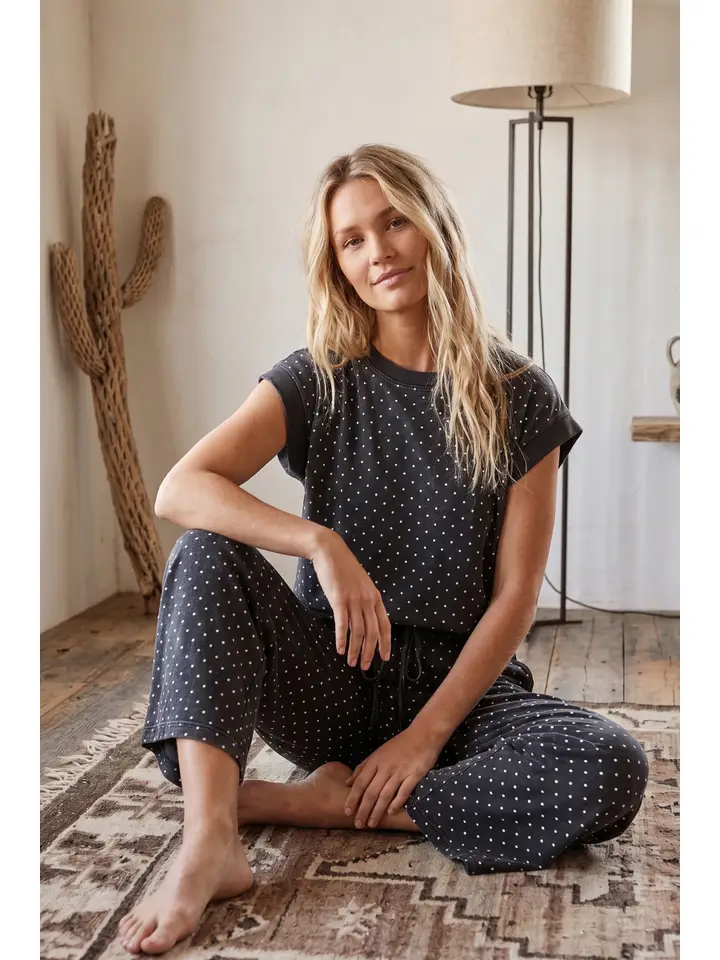 Women's Charcoal Mini Polka Dot Scuba Lounge Set - Image 3