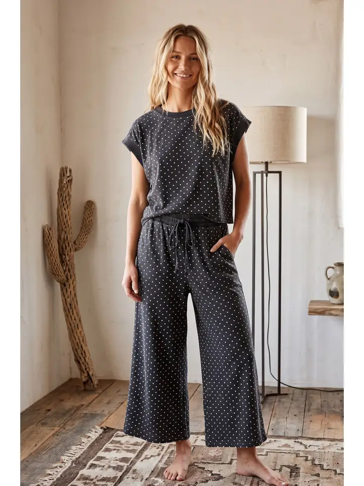 Women's Charcoal Mini Polka Dot Scuba Lounge Set - Image 4