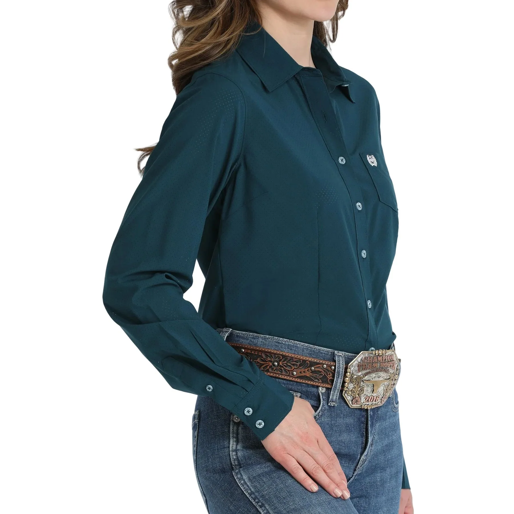 Women's Cinch Arena Flex Teal Long Sleeve Button Up Shirt MSW9164272 - Image 2