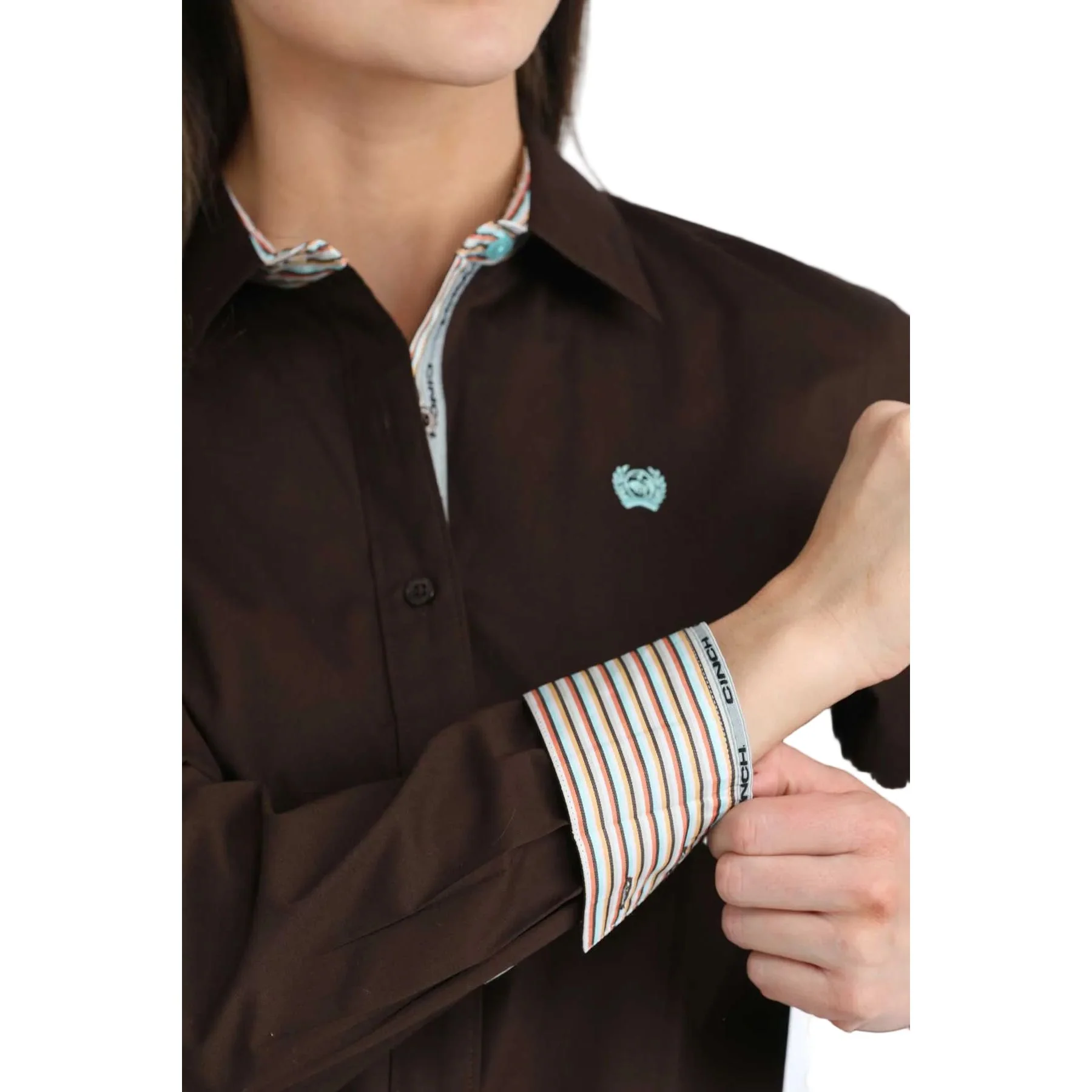 Women's Cinch Brown Button Down Long Sleeve Shirt MSW9165086 - Image 3