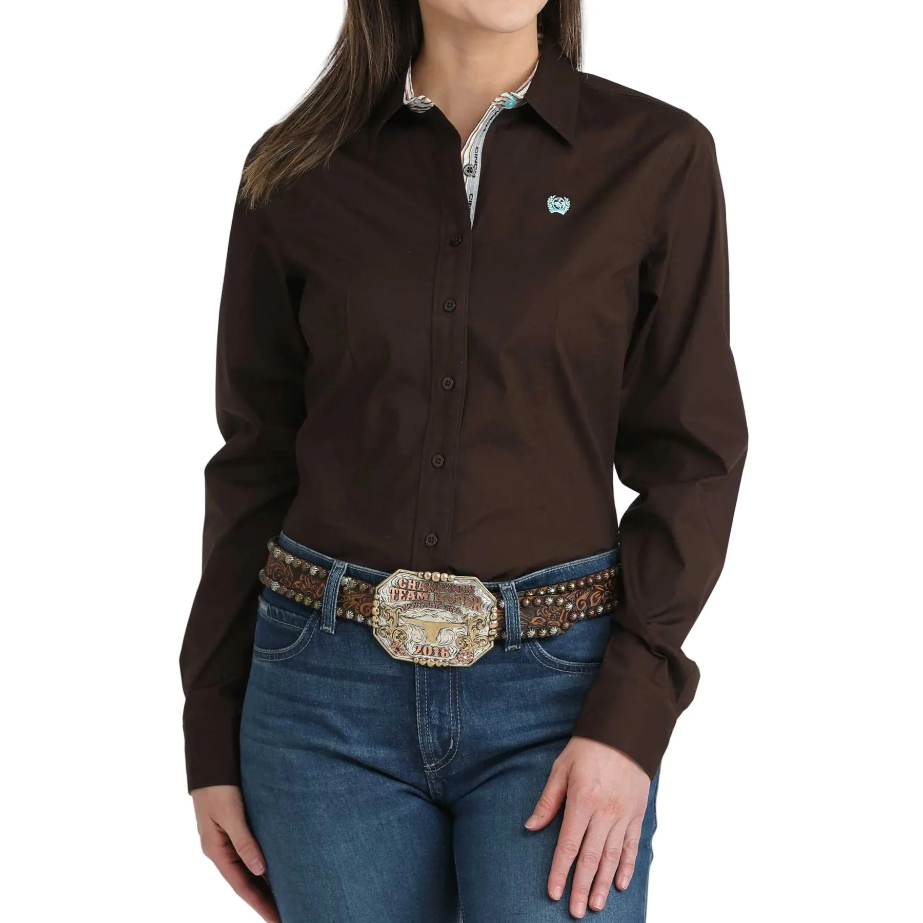 Women's Cinch Brown Button Down Long Sleeve Shirt MSW9165086 - Image 4
