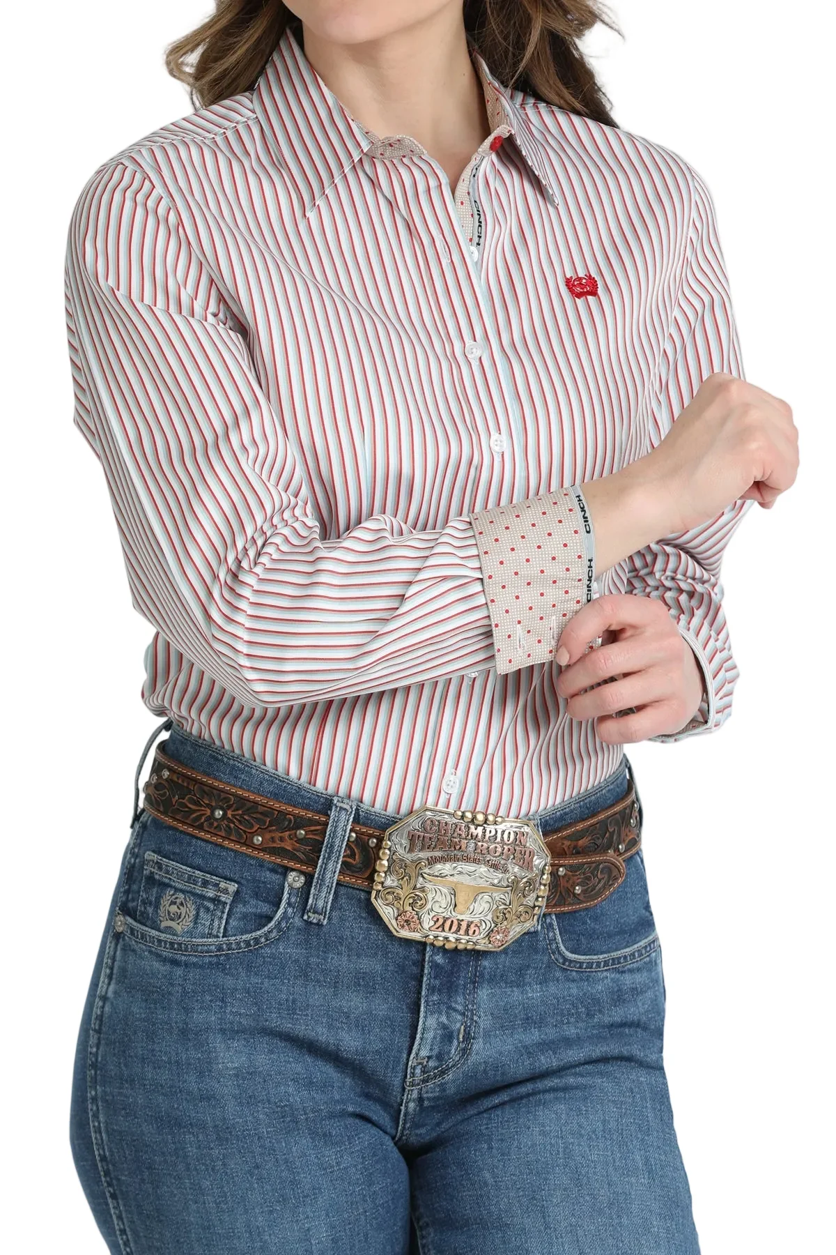 Women's Cinch Long Sleeve Striped Button Up Shirt MSW9165090 - Image 4