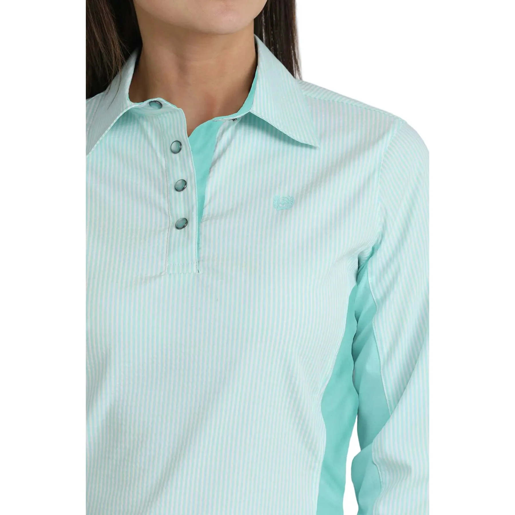 Women's Cinch Mint Striped Quarter Button Top MSW7916001 - Image 2