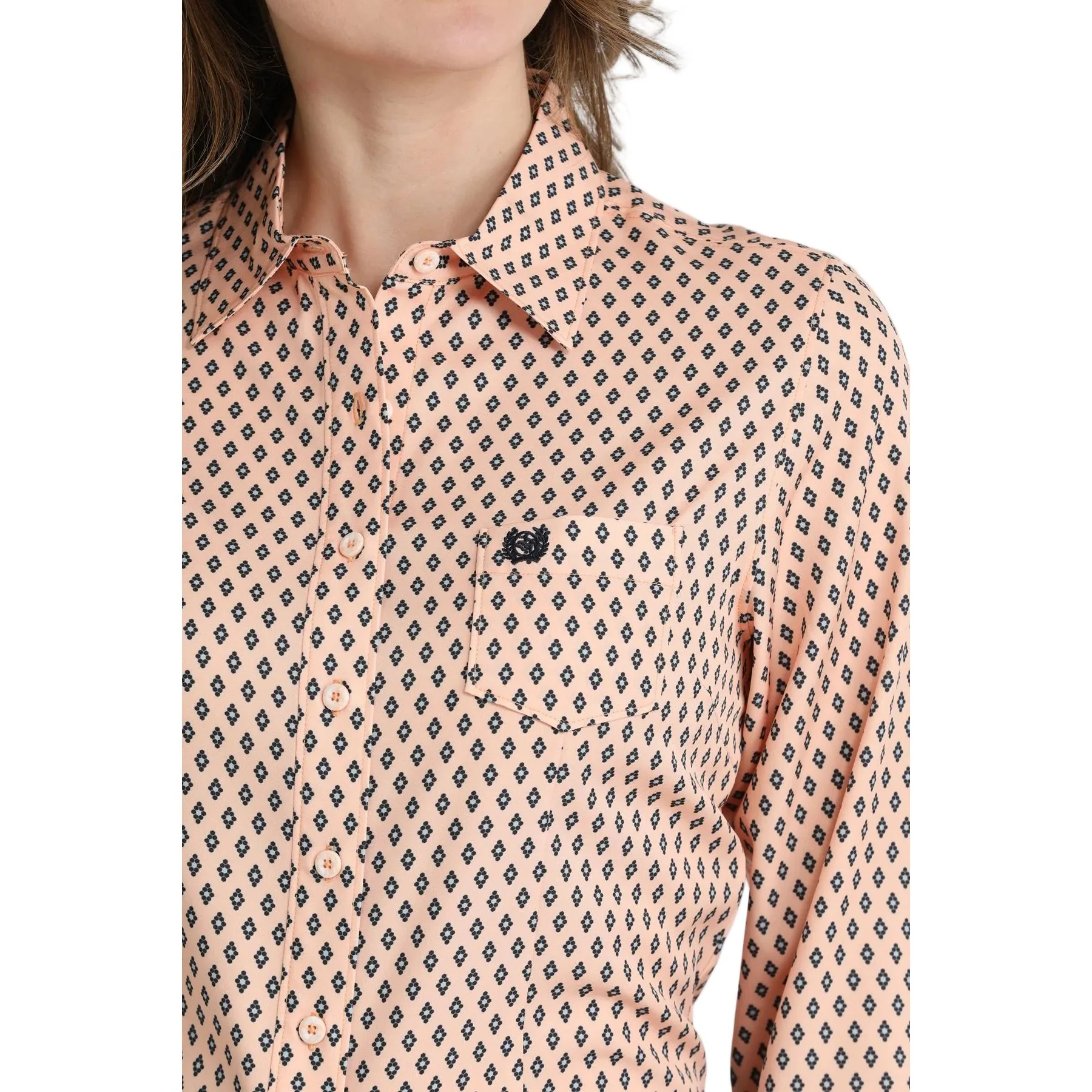 Women's Cinch Peach Print Arena Flex Long Sleeve Button Up MSW9164270 - Image 3
