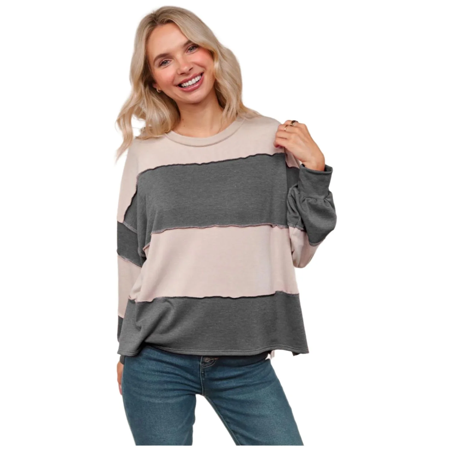 Women's Color Block Loose Fit Pullover Knit Top