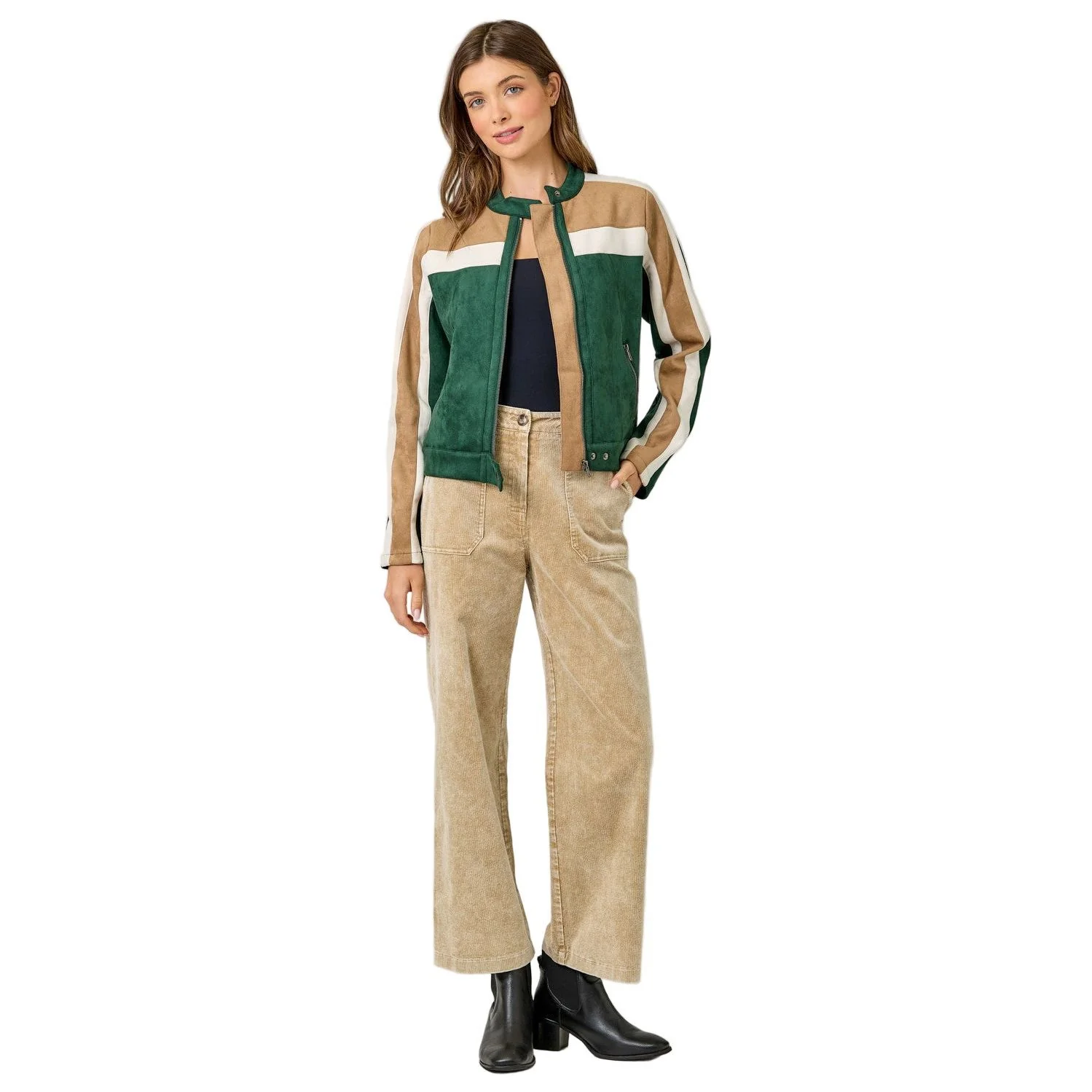 Women's Color Blocked Moto Jacket - Image 4