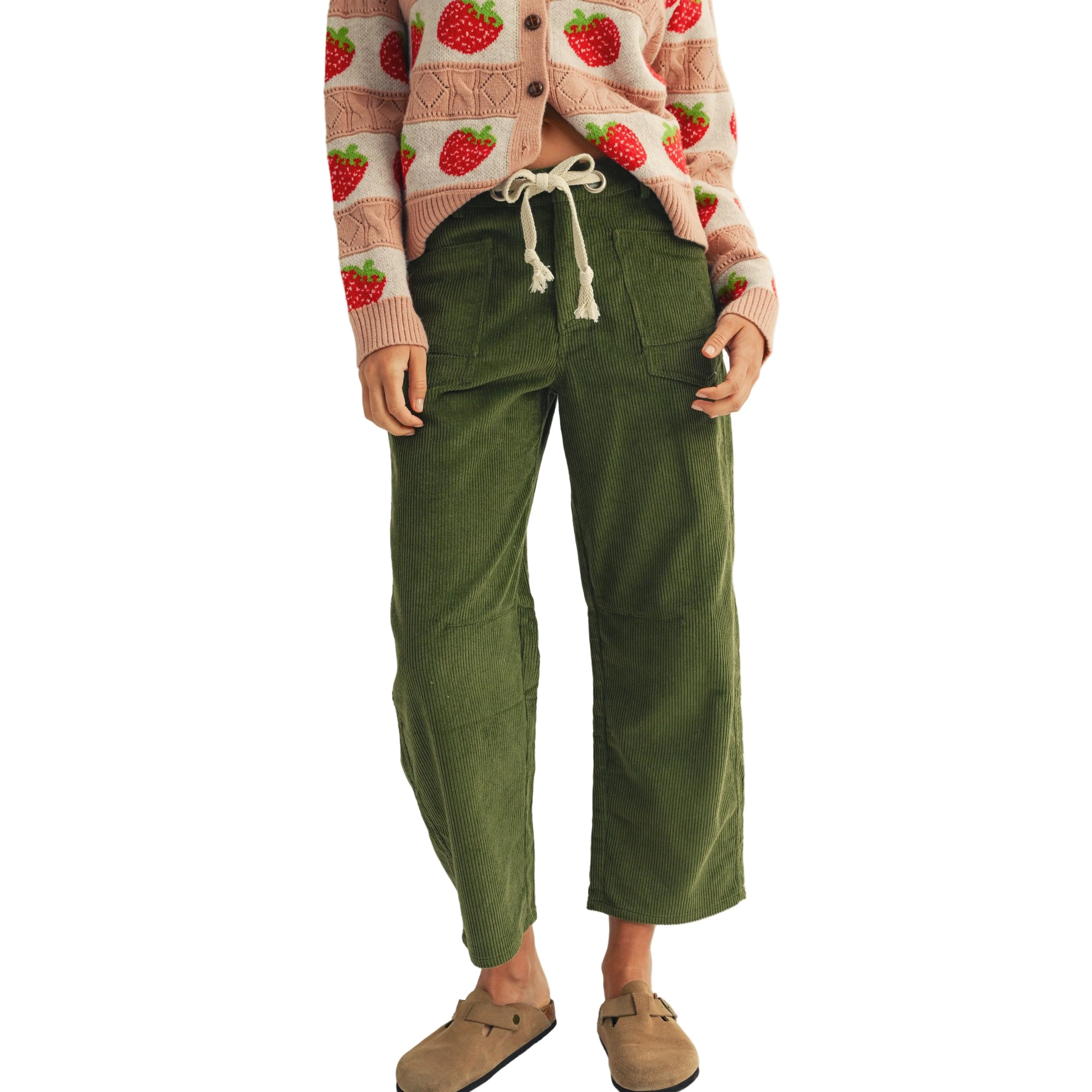 Women's Corduroy Relaxed Pocket Rope String Pants - Image 2