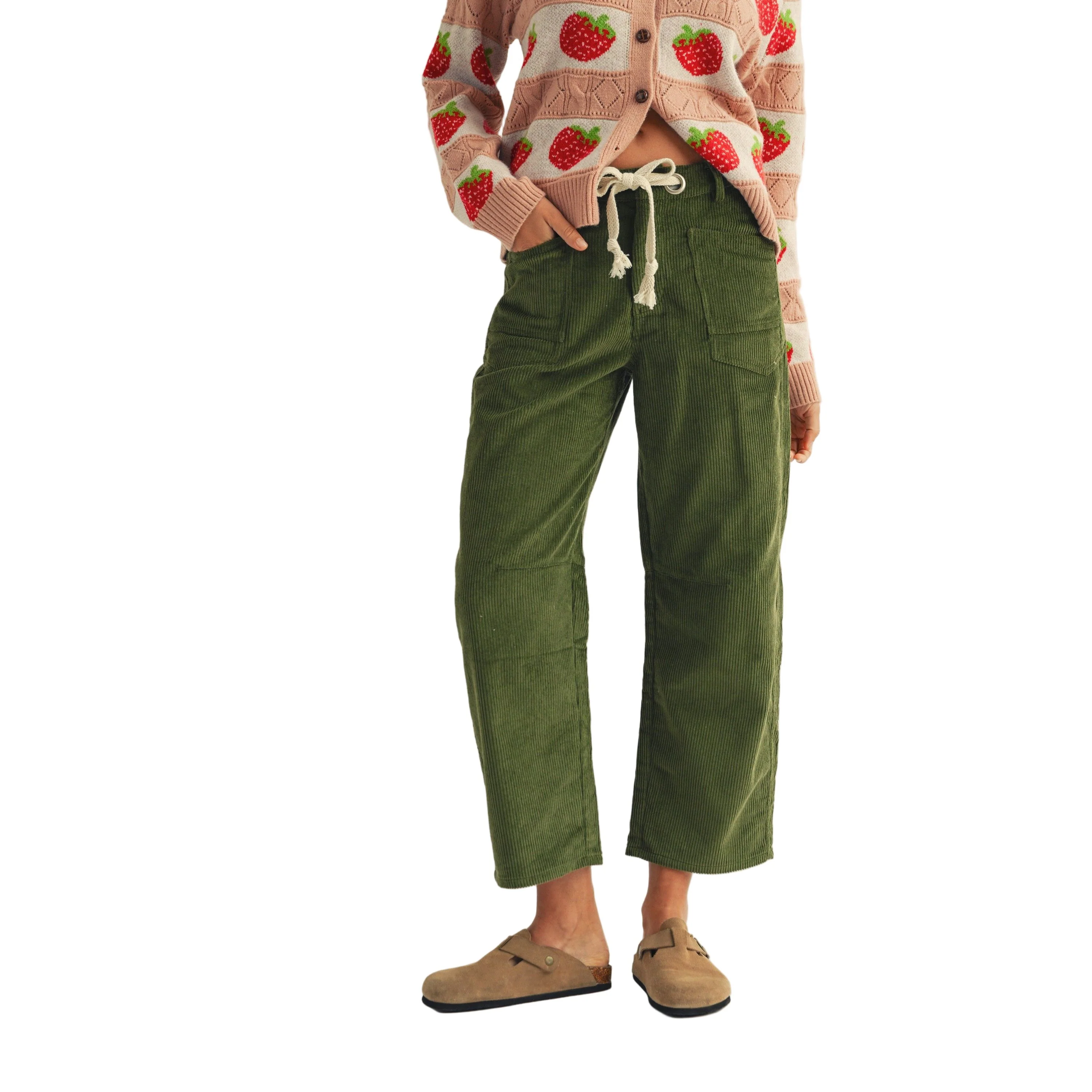 Women's Corduroy Relaxed Pocket Rope String Pants - Image 3