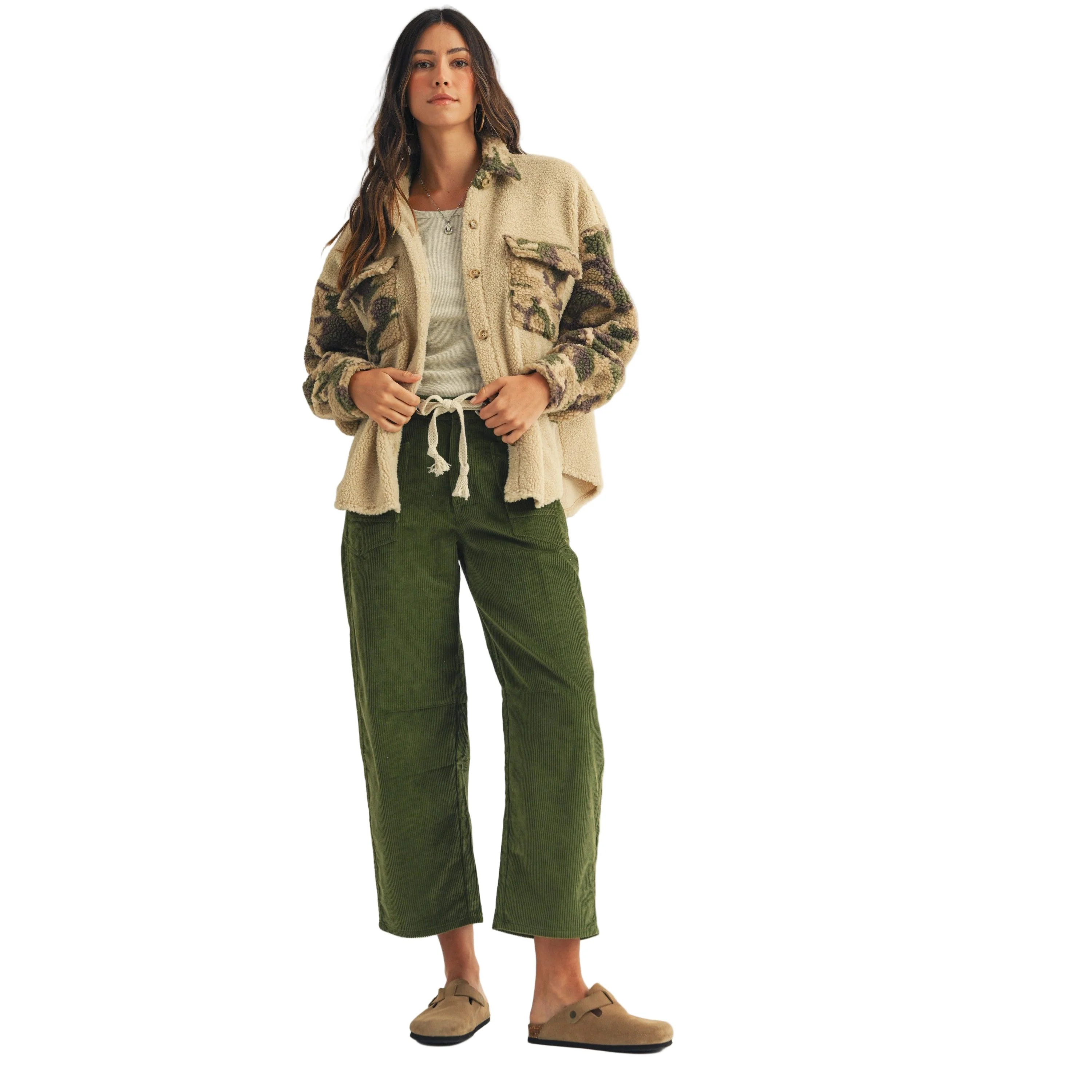 Women's Corduroy Relaxed Pocket Rope String Pants - Image 4