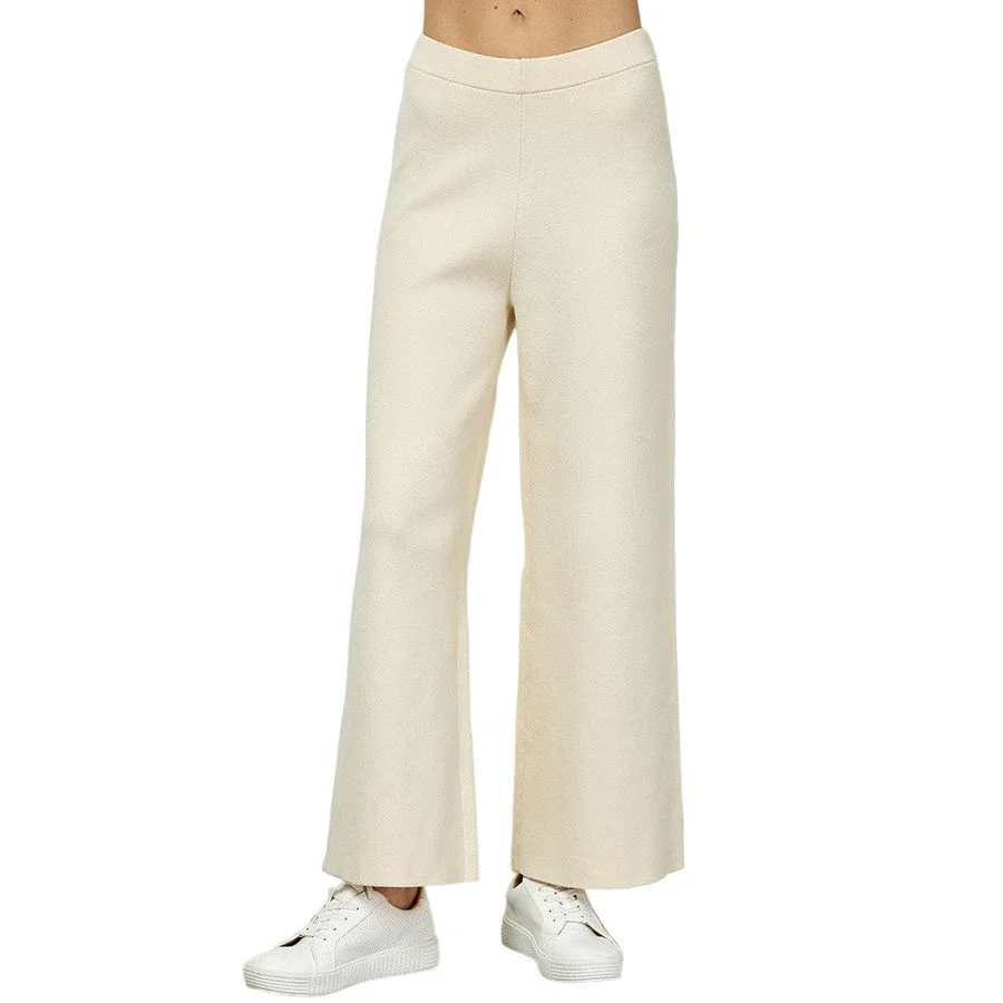 Women's Cream Cropped Wide Sweater Pants - Image 2