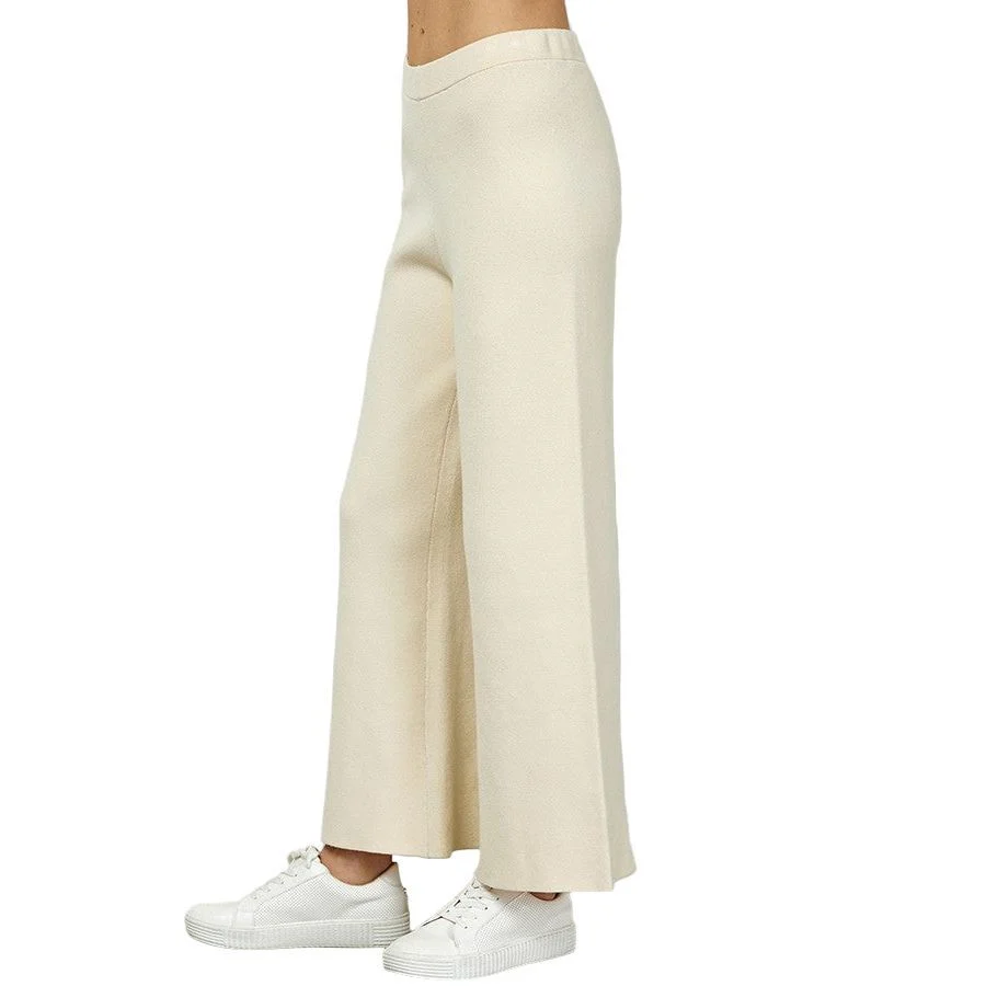 Women's Cream Cropped Wide Sweater Pants - Image 3