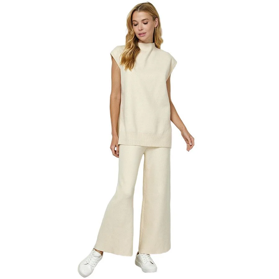 Women's Cream Cropped Wide Sweater Pants - Image 5