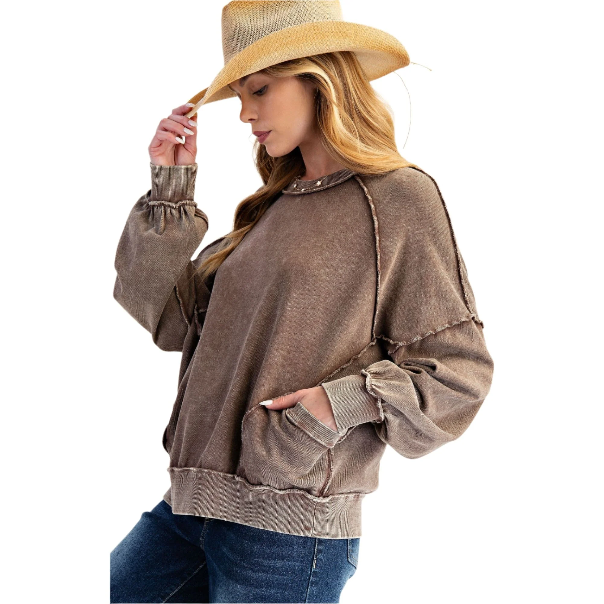Women's Cut Out Mineral Washed Pullover - Image 2