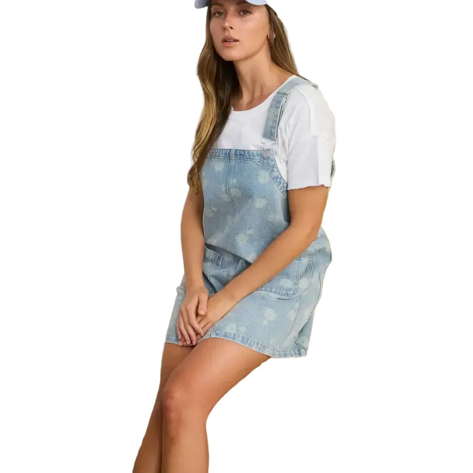 Women's Blu Pepper Dandelion Washed Denim Overall Mini Dress - Image 4