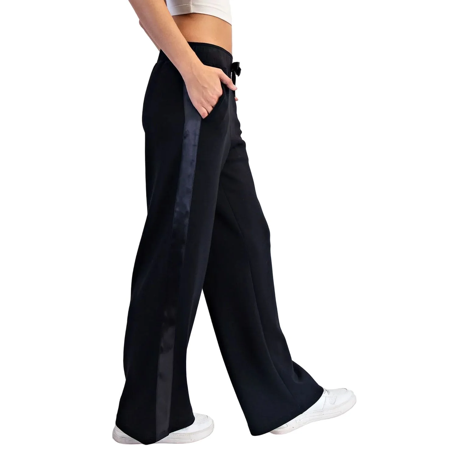 Women's Rae Mode Dark Cherry Modal Scuba Luxe Satin Straight Pant - Image 4