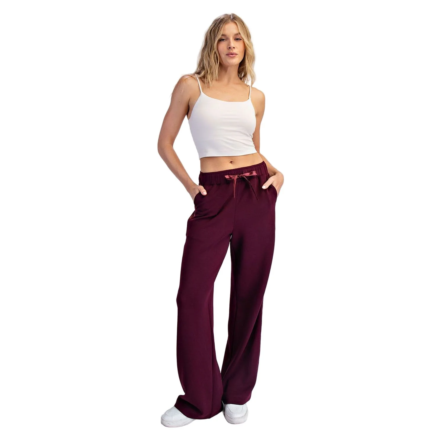 Women's Rae Mode Dark Cherry Modal Scuba Luxe Satin Straight Pant - Image 6