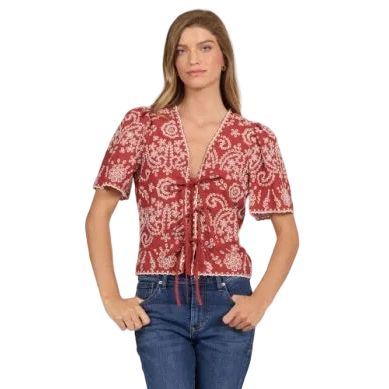 Women's Dear John Burnt Brick Cielo Short Sleeve V-neck Blouse DSH1556BUB - Image 3