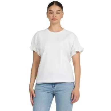 Women's Dear John White Meredith Short Ruffle Sleeve T-shirt DKN2171WHT - Image 3