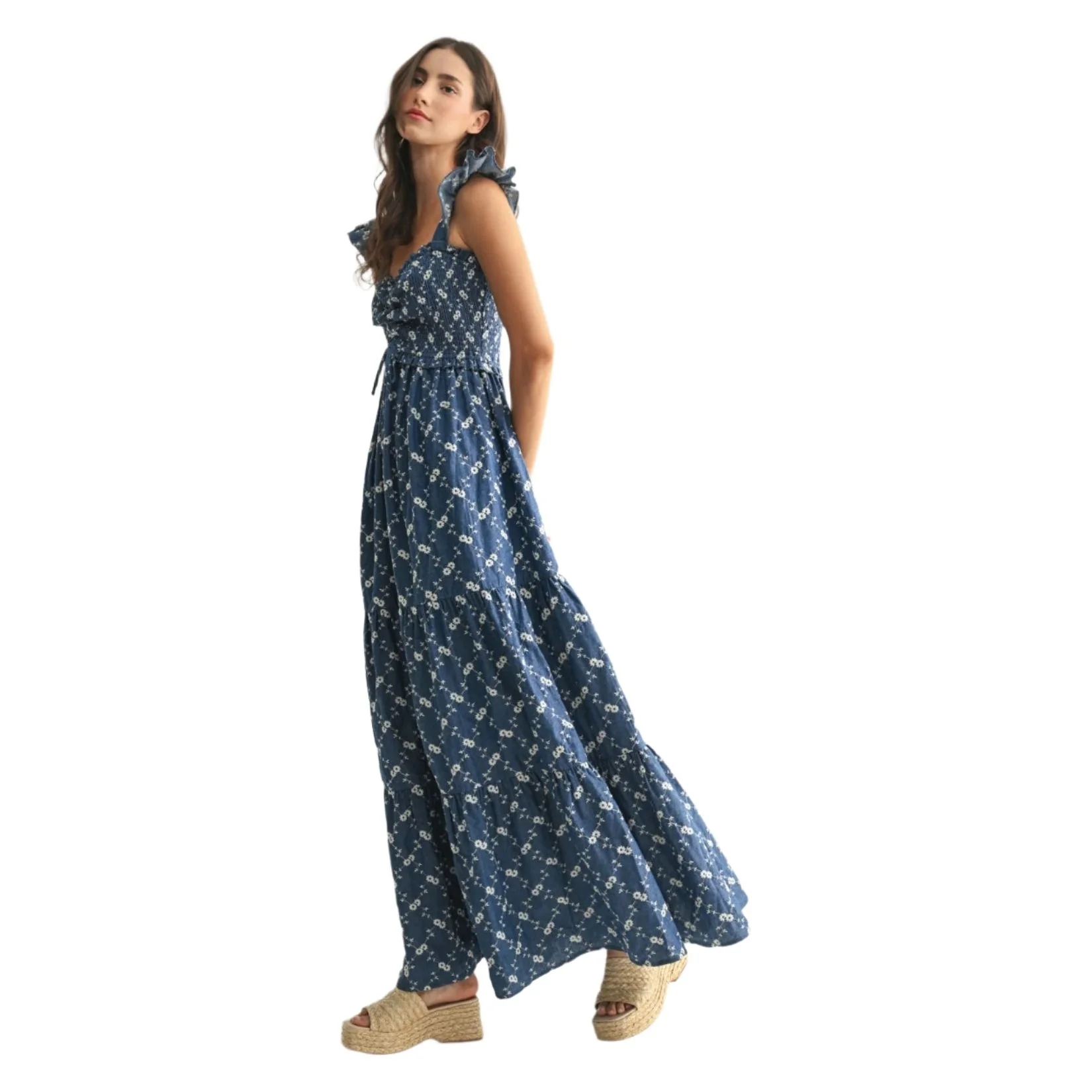 Women's Denim Floral Maxi Dress - Image 6