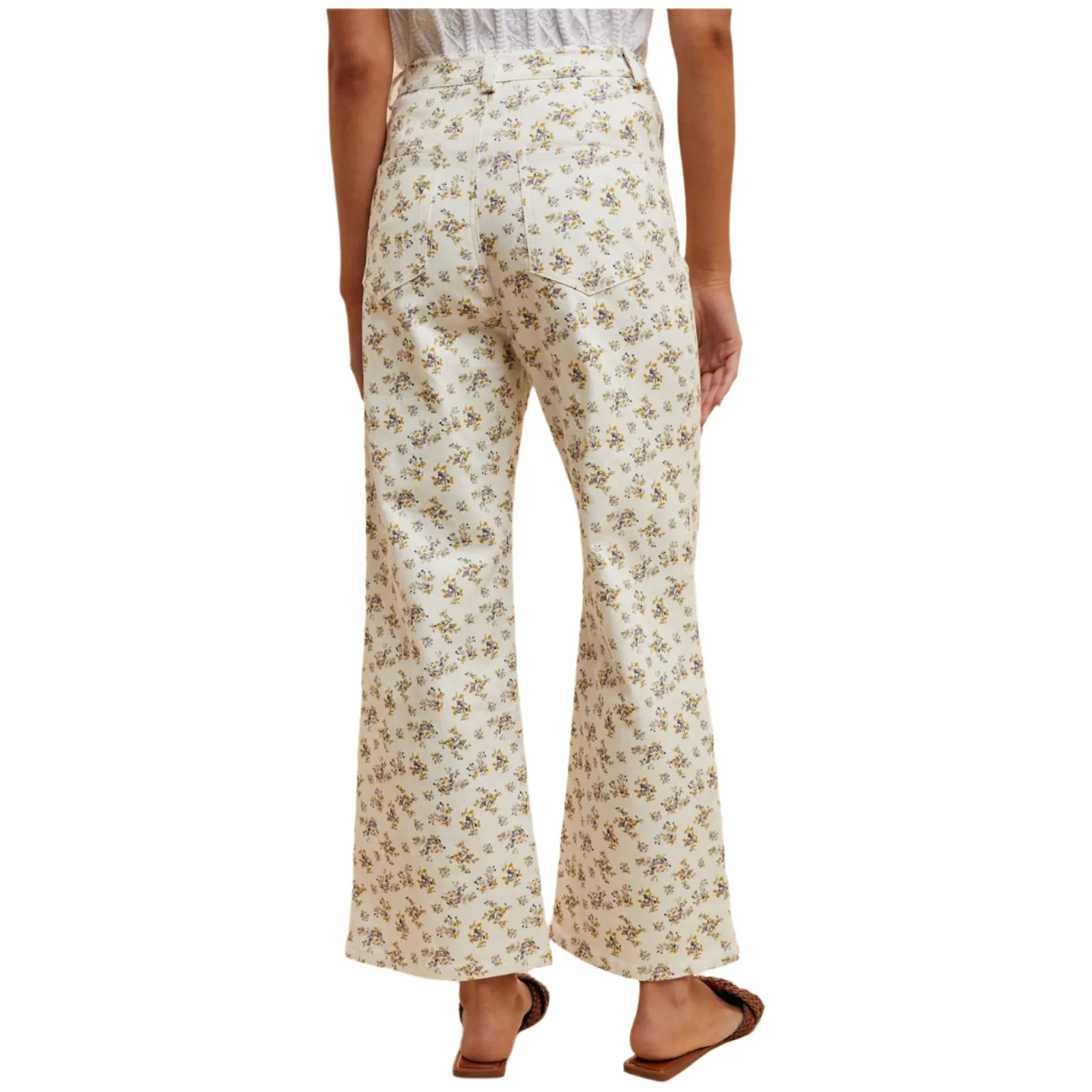 Women's Ditsy Printed Front Pocket Stretch Wide Leg Jeans - Image 4