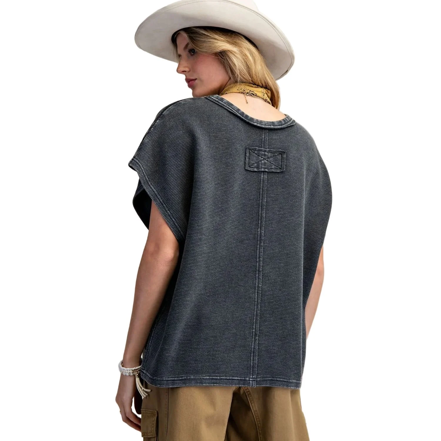 Women's Easel Drop Shoulder Textured Washed Blouse ET72054 - Image 5