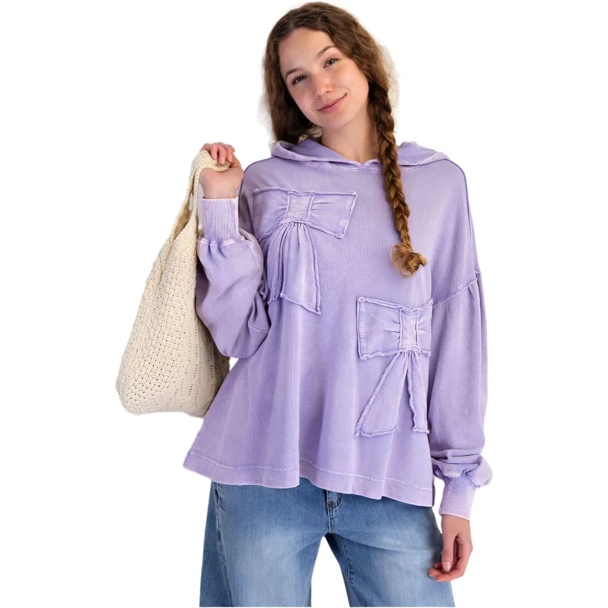 Women's Easel Lavender Hoodie With Bow Patch ET26781