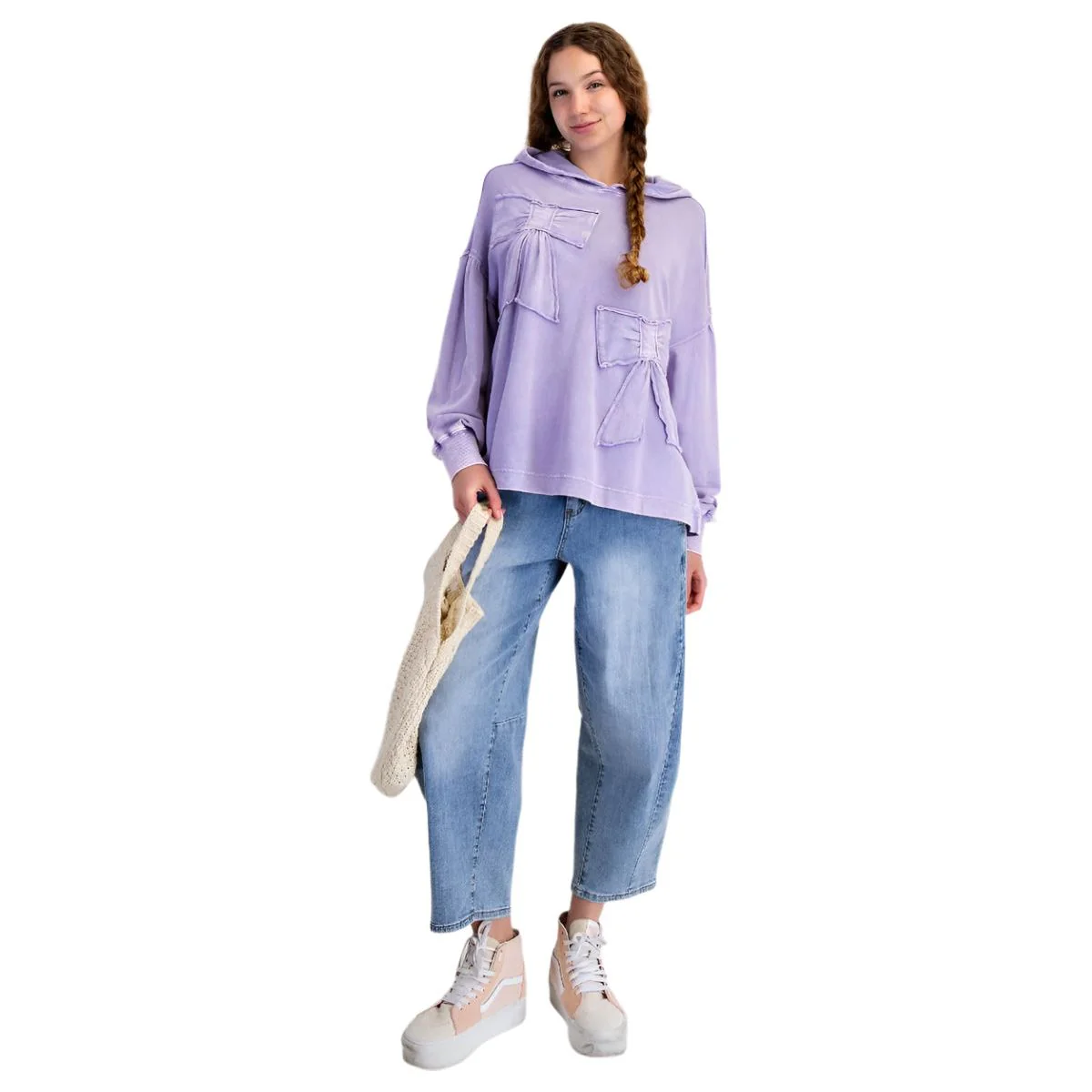 Women's Easel Lavender Hoodie With Bow Patch ET26781 - Image 2