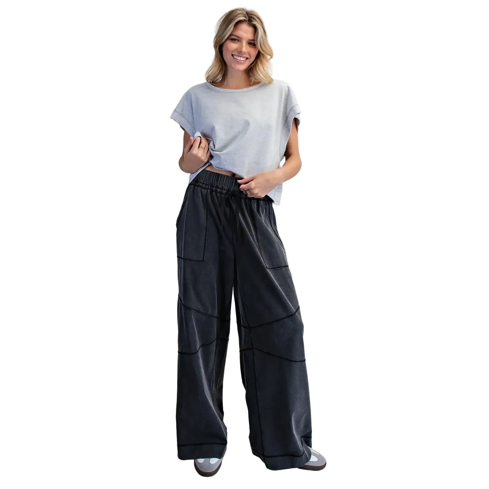 Women's ee:some Ash Black Exposed Seam Wide Leg Pants - Image 4