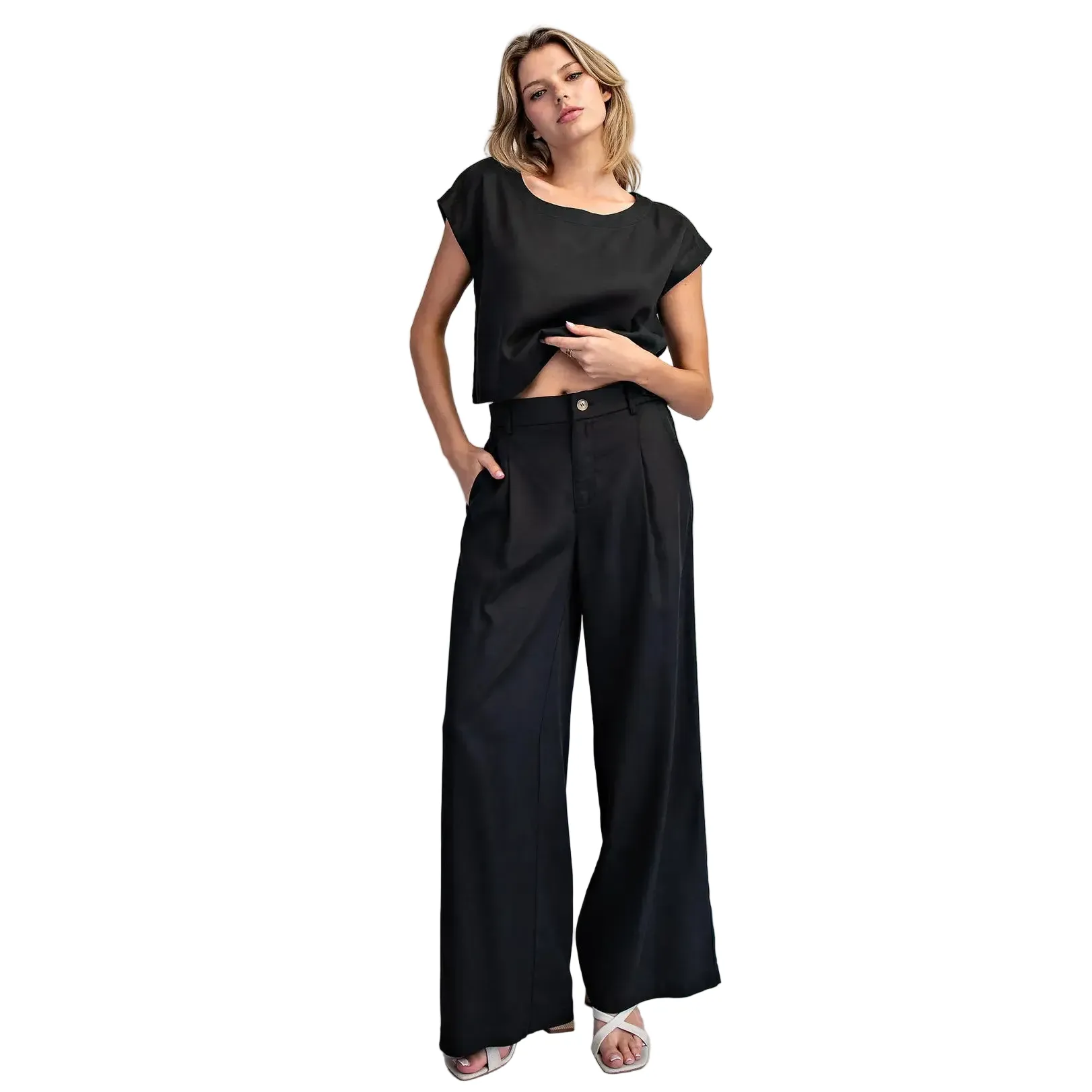 Women's ee:some Ash Black Zipper Front Wide Leg Pants PK16064-ASHBLK - Image 4